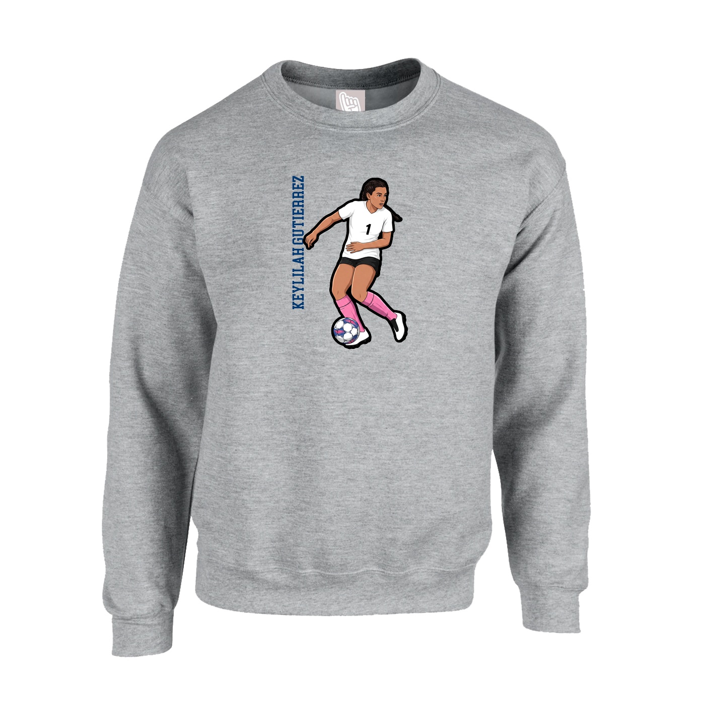 Fleece Crew — Name Vertical in Grey