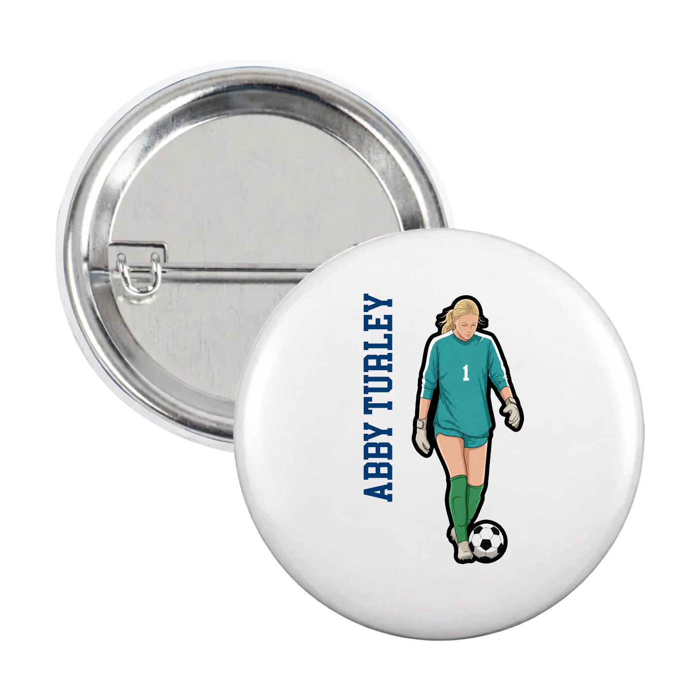 Game Day Button — Name Vertical in White