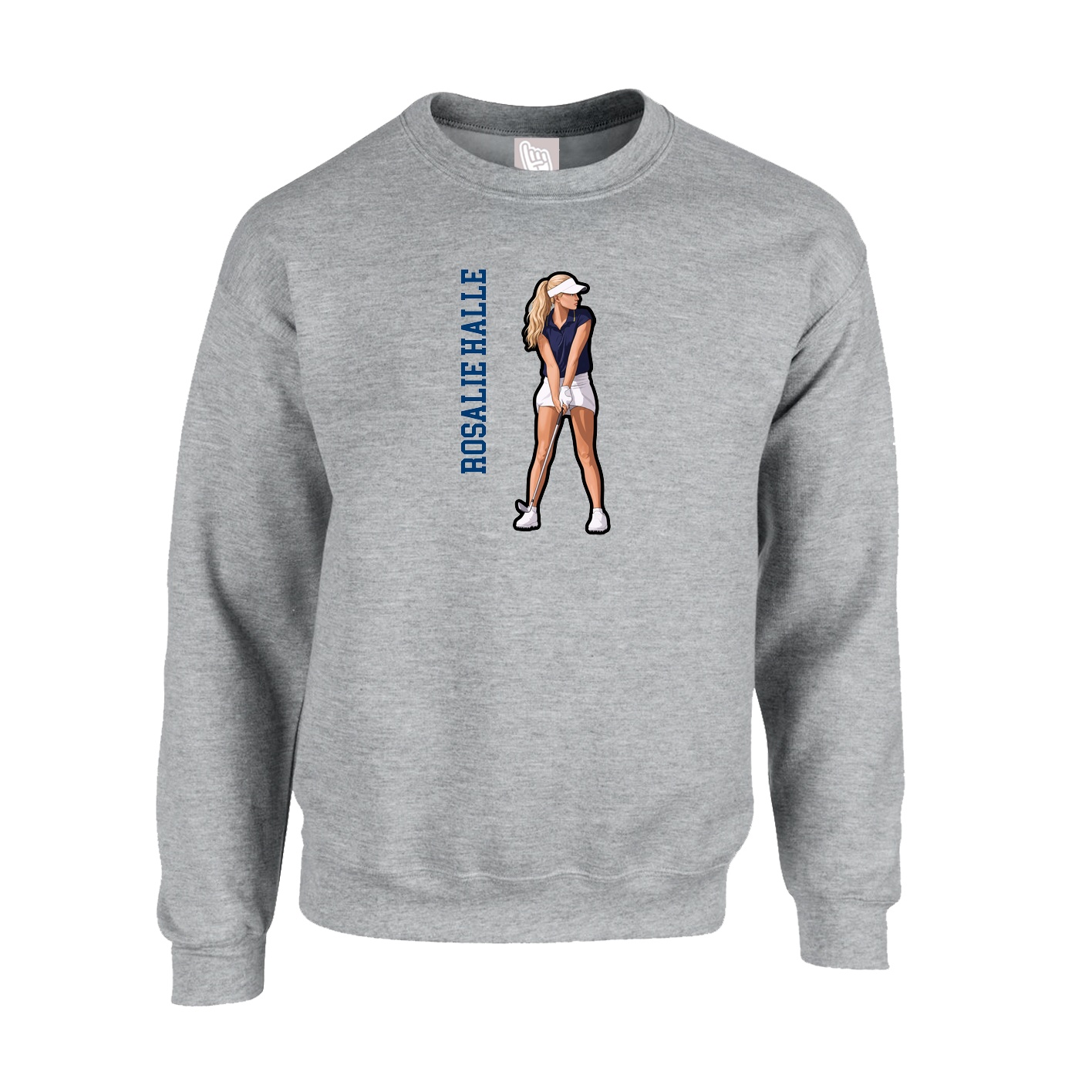 Fleece Crew — Name Vertical in Grey
