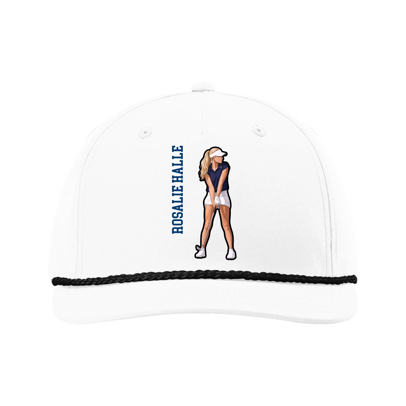 Five-Panel Classic Rope Cap — Name Vertical in White