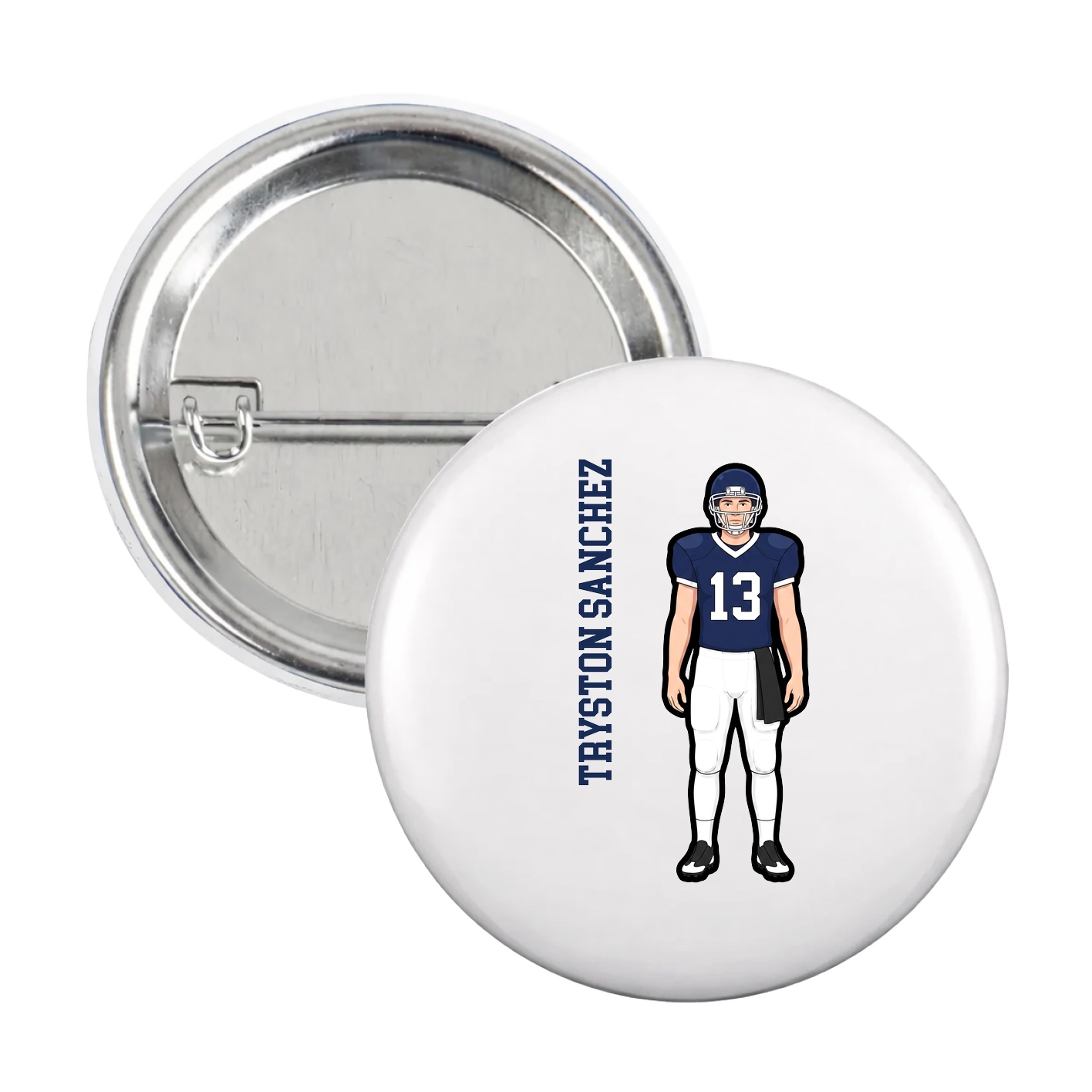 Game Day Button — Name Vertical in White