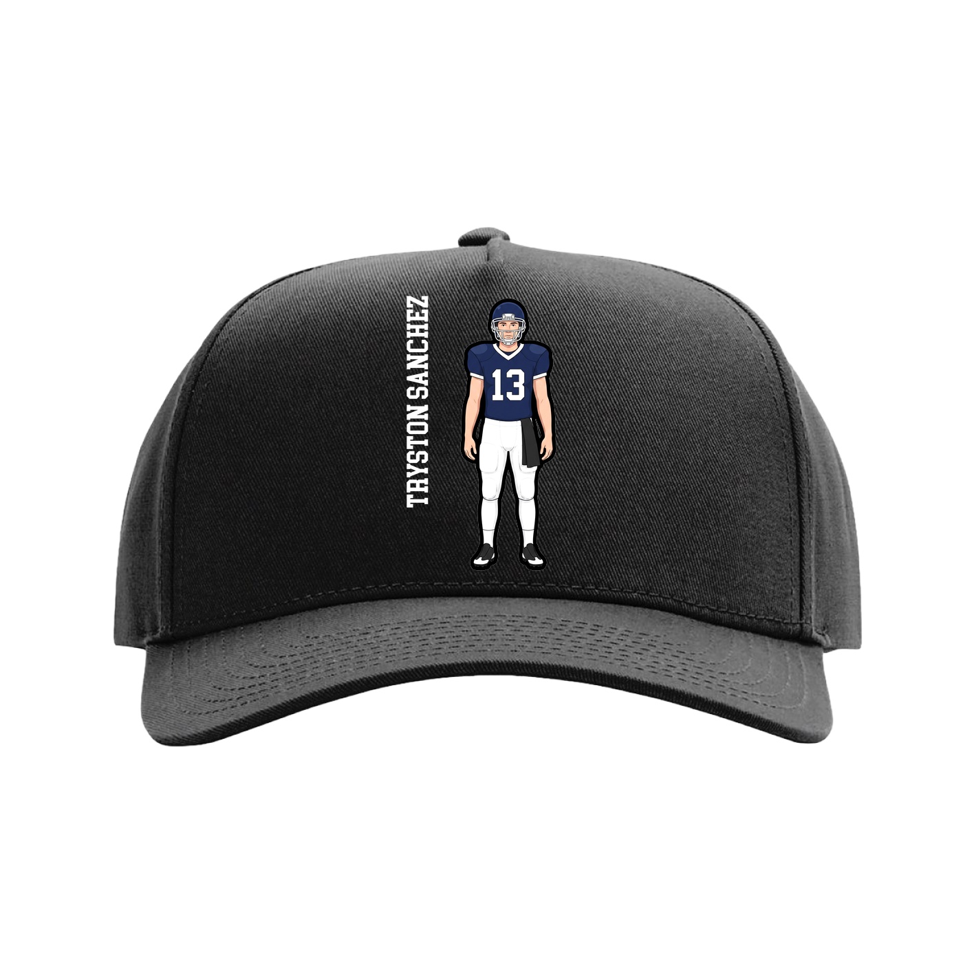 Full Fabric Five-Panel Champ Cap — Name Vertical in Black
