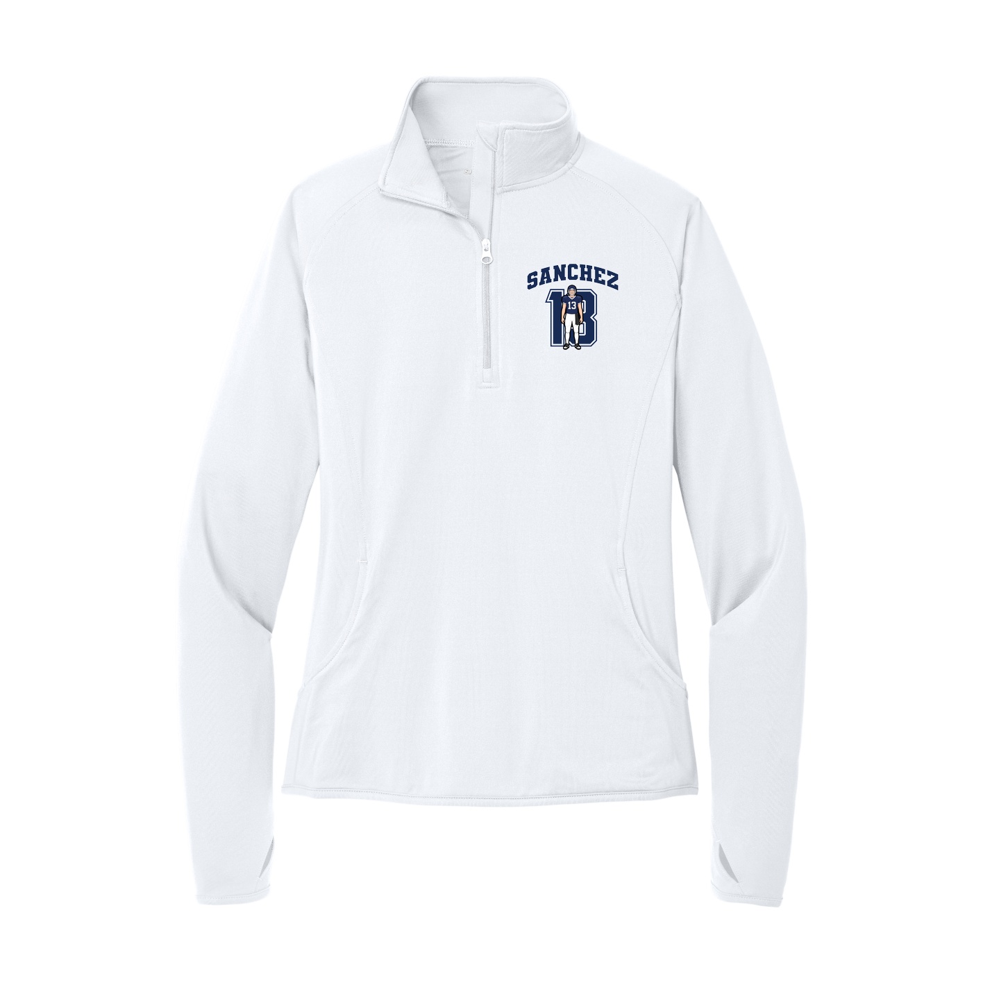 Women's Q-Zip Pullover — Number in White