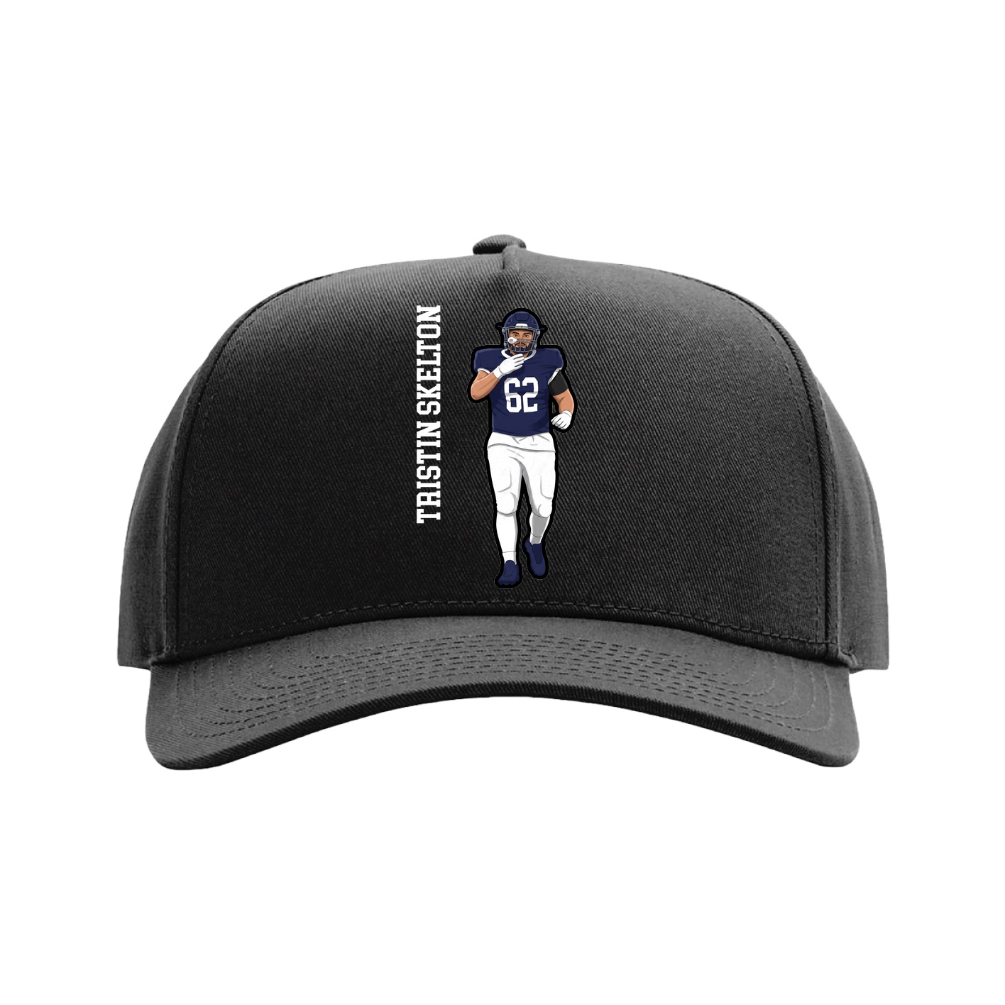 Full Fabric Five-Panel Champ Cap — Name Vertical in Black