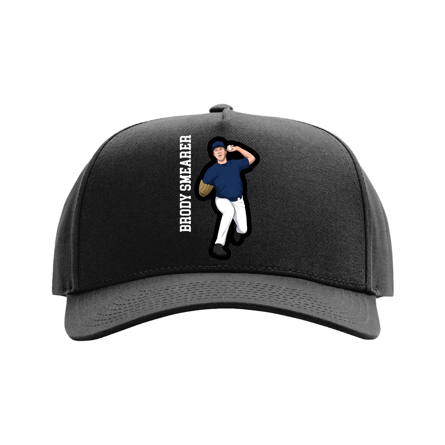 Full Fabric Five-Panel Champ Cap — Name Vertical in Black