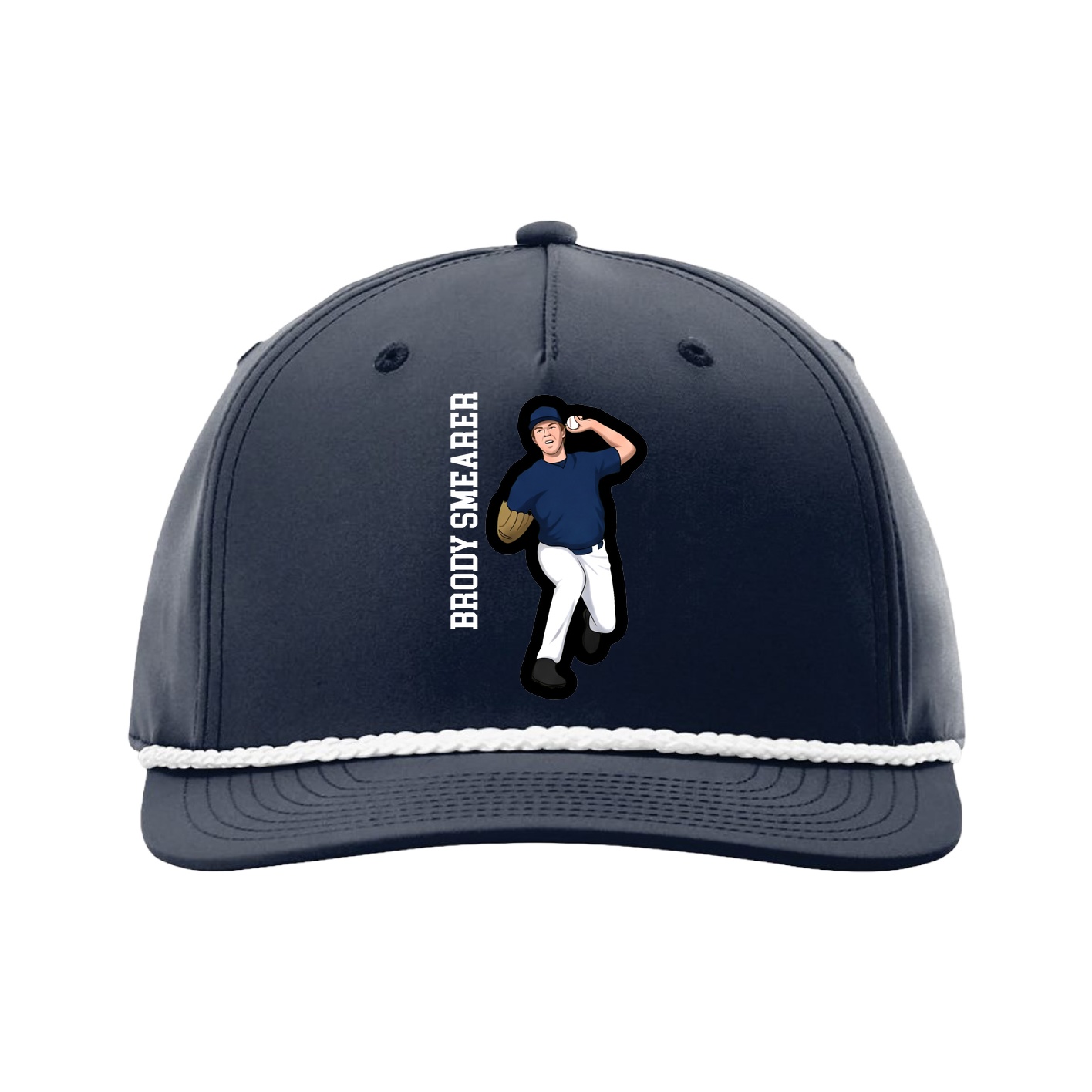 Five-Panel Classic Rope Cap — Name Vertical in Navy