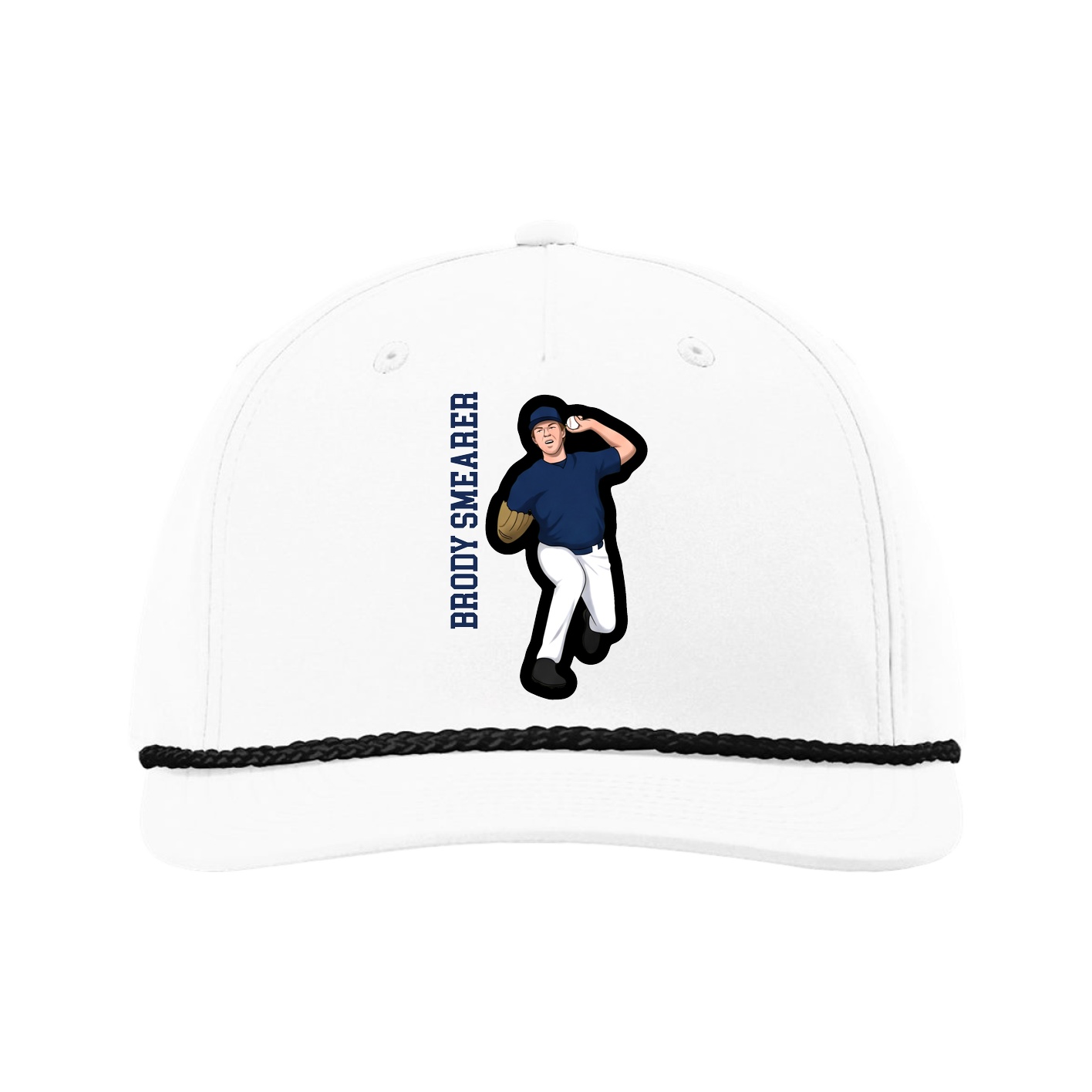 Five-Panel Classic Rope Cap — Name Vertical in White