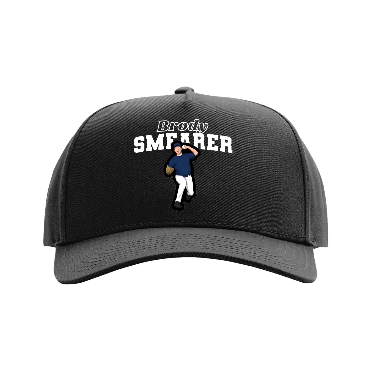 Full Fabric Five-Panel Champ Cap — Name Arch in Black