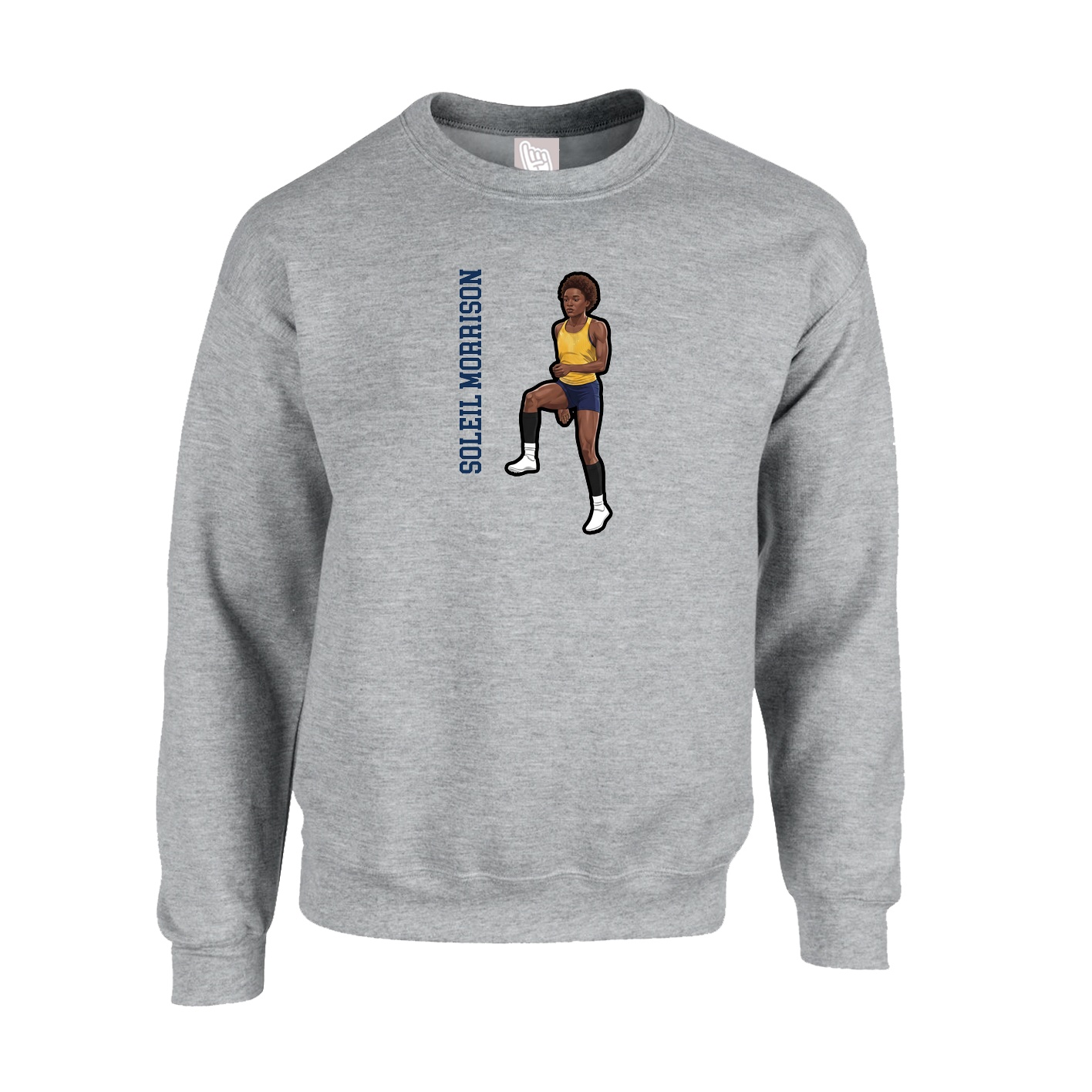 Fleece Crew — Name Vertical in Grey