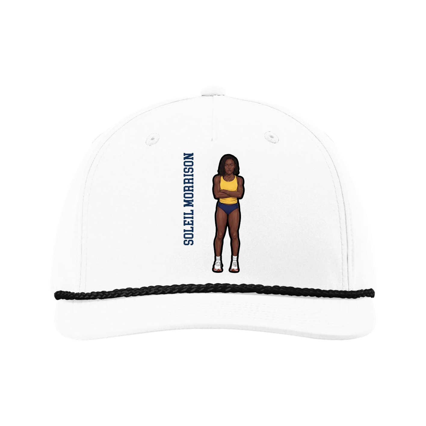 Five-Panel Classic Rope Cap — Name Vertical in White