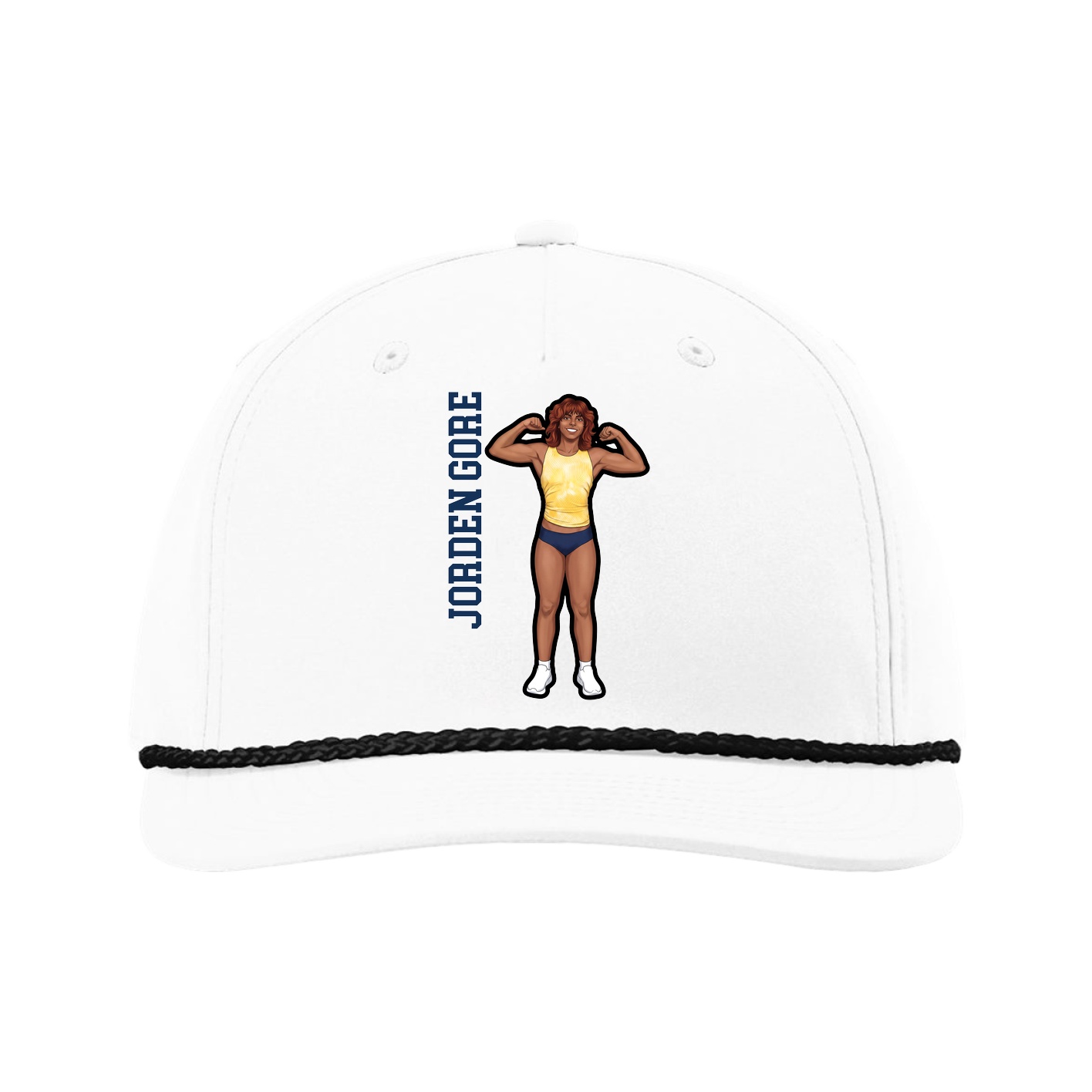 Five-Panel Classic Rope Cap — Name Vertical in White