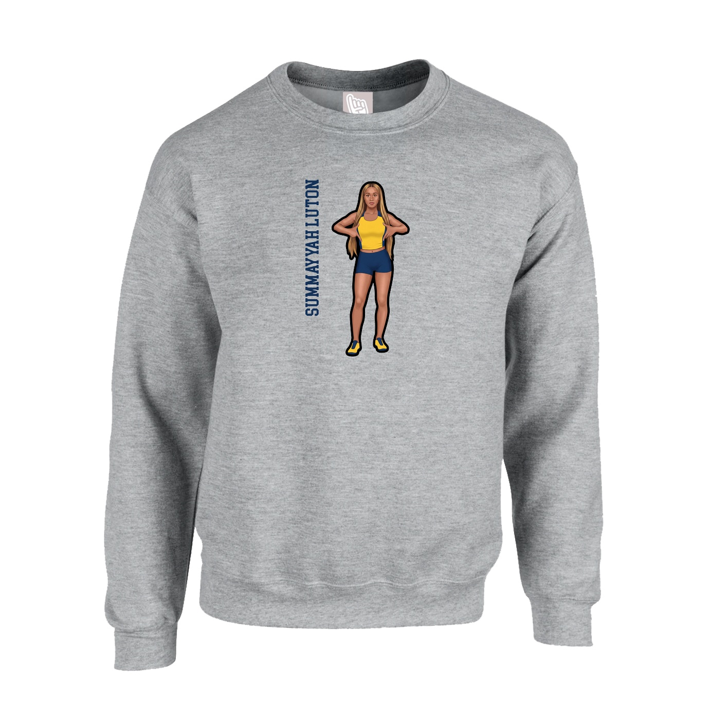 Fleece Crew — Name Vertical in Grey