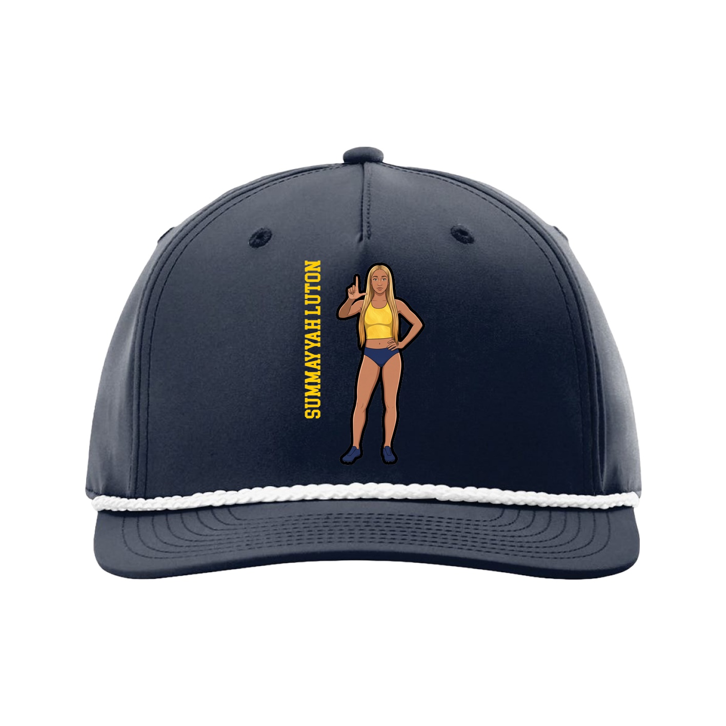 Five-Panel Classic Rope Cap — Name Vertical in Navy