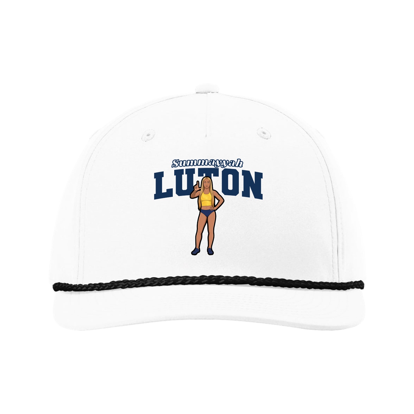 Five-Panel Classic Rope Cap — Name Arch in White