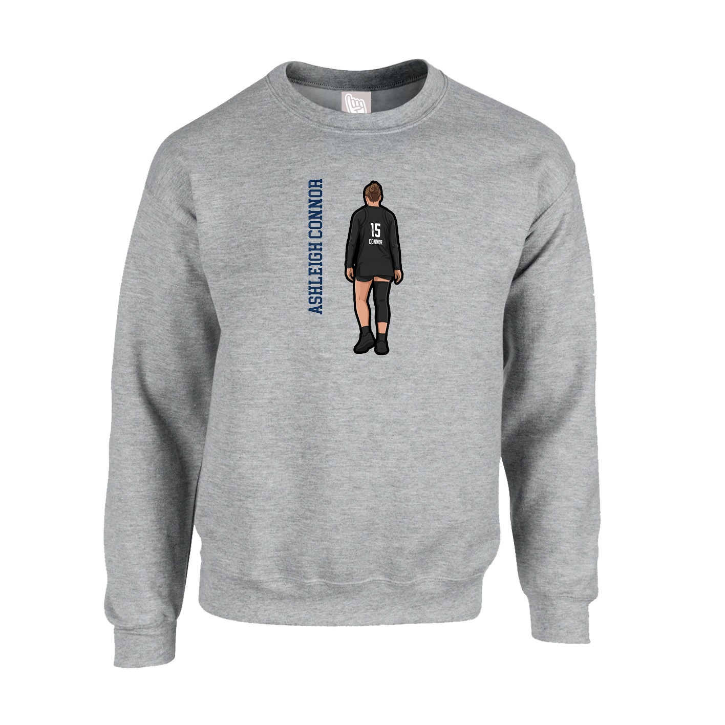 Fleece Crew — Name Vertical in Grey