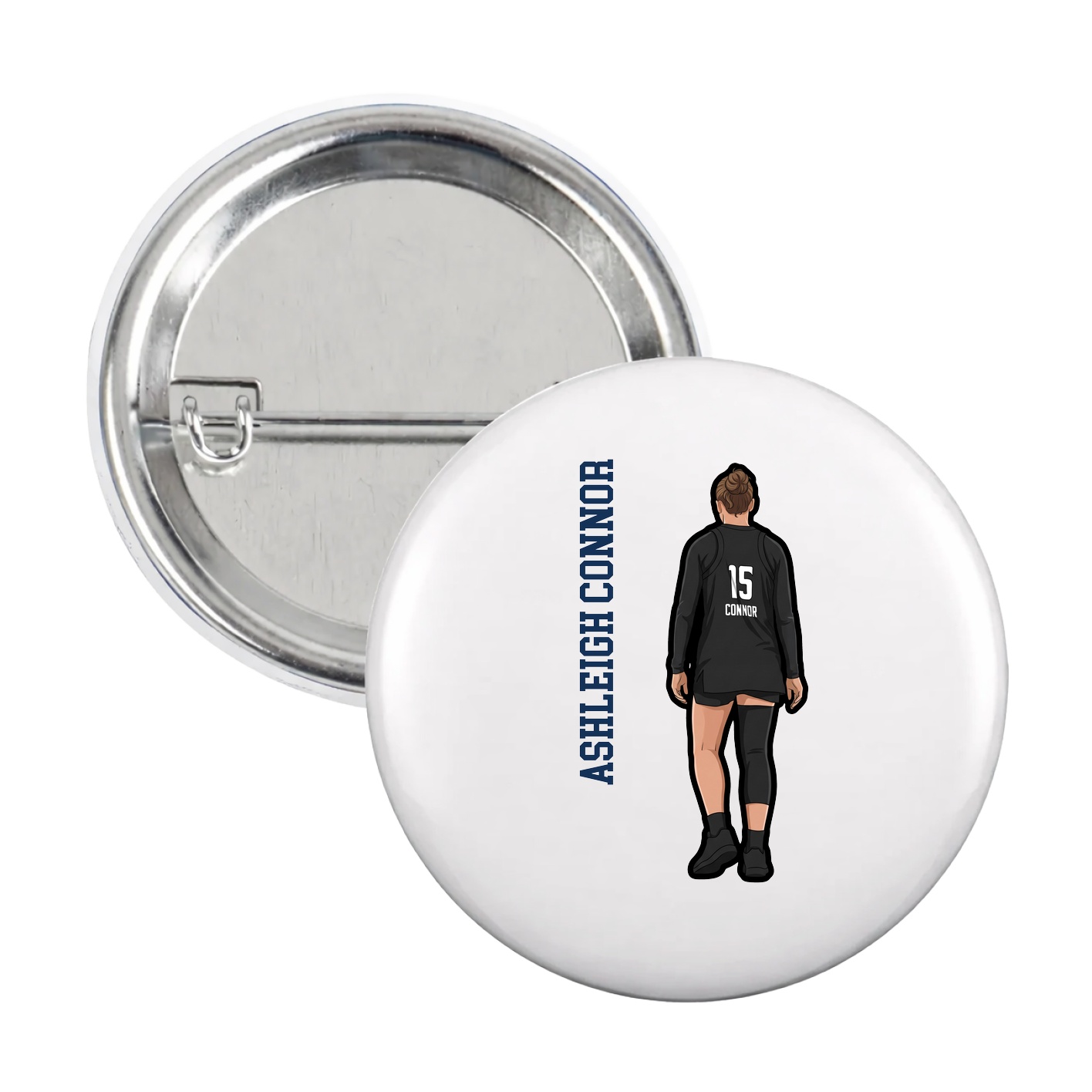 Game Day Button — Name Vertical in White