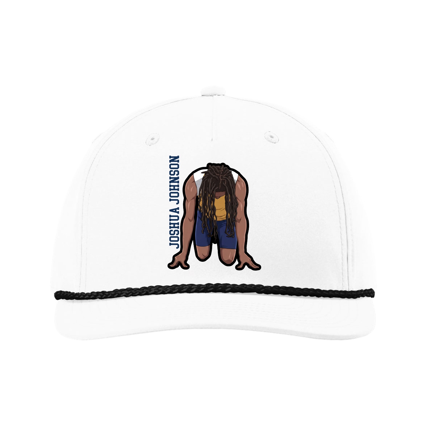 Five-Panel Classic Rope Cap — Name Vertical in White