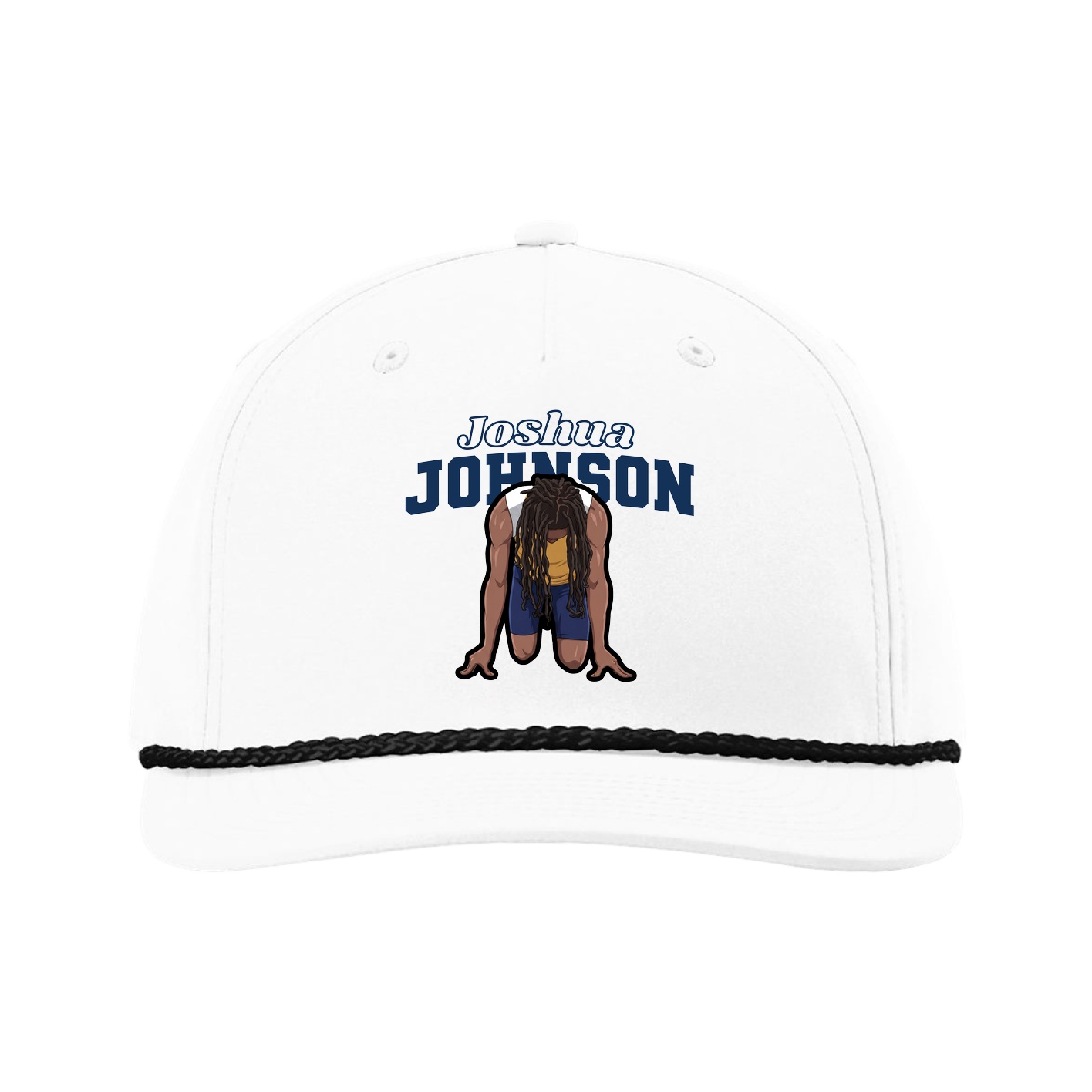 Five-Panel Classic Rope Cap — Name Arch in White
