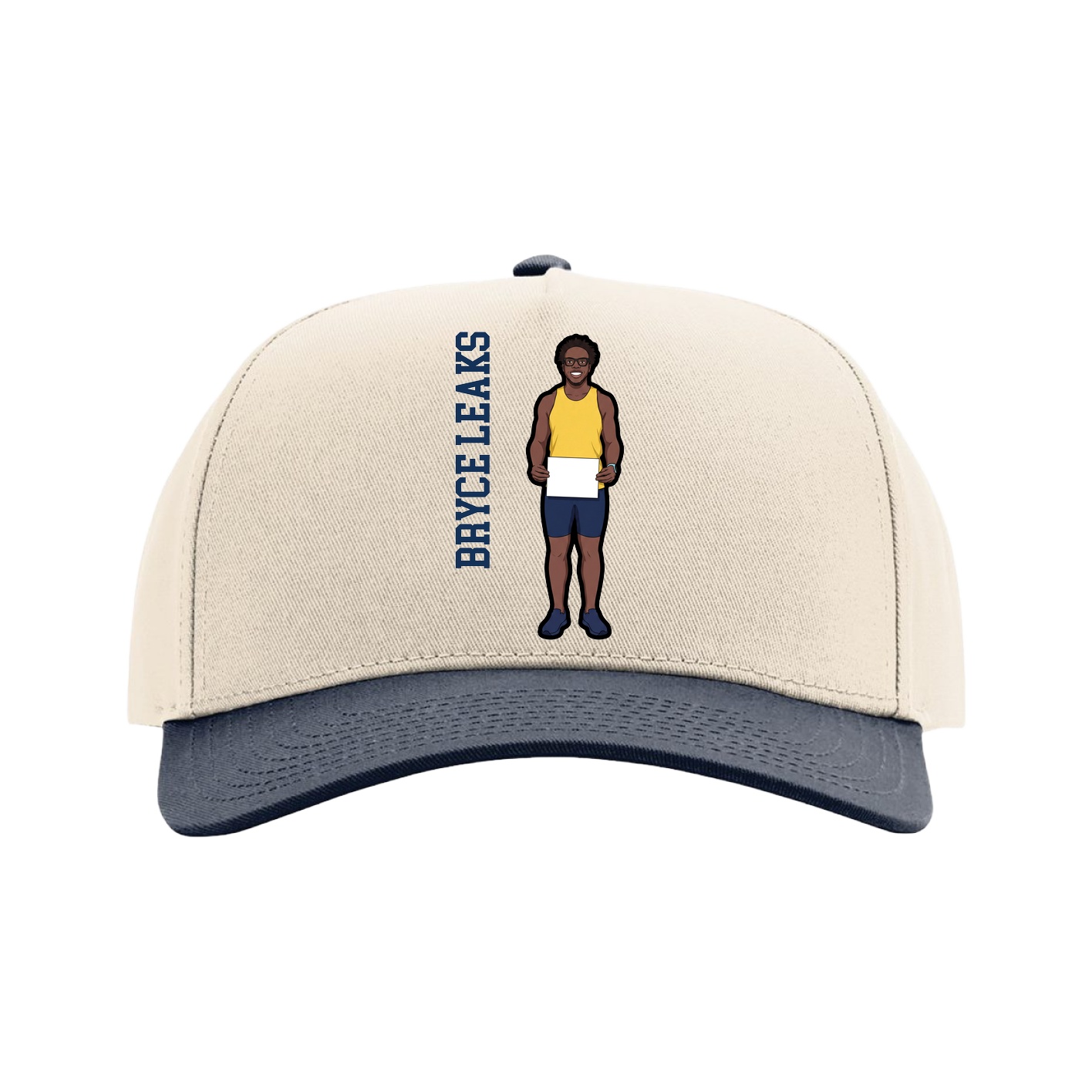 Full Fabric Five-Panel Champ Cap — Name Vertical in Cream/Navy