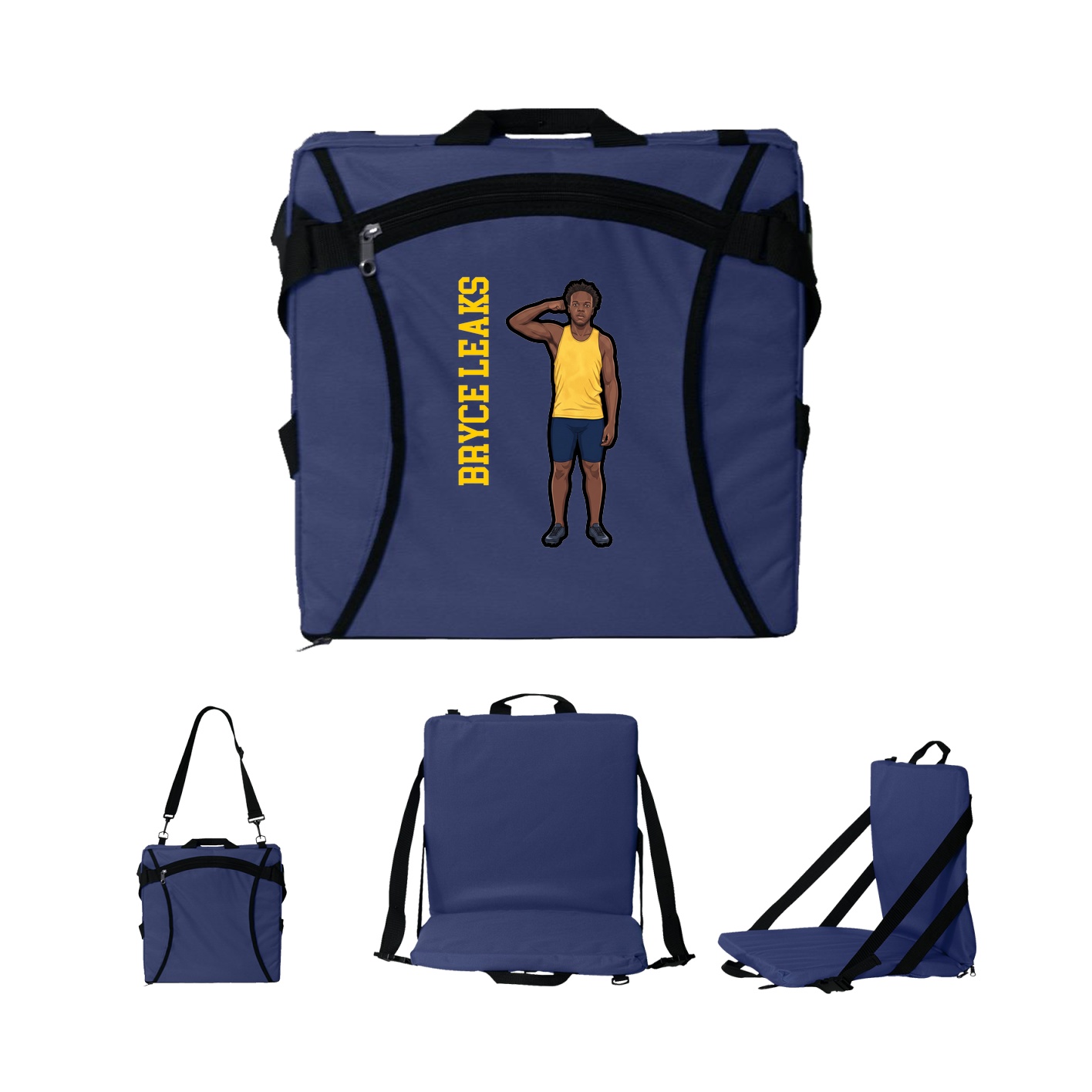 Folding Stadium Seat — Name Vertical in Navy