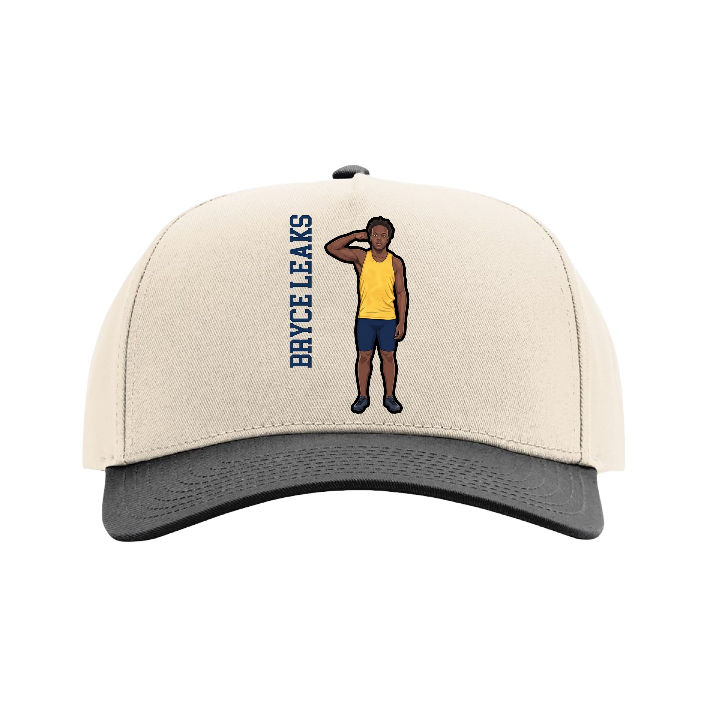 Full Fabric Five-Panel Champ Cap — Name Vertical in Cream/Black
