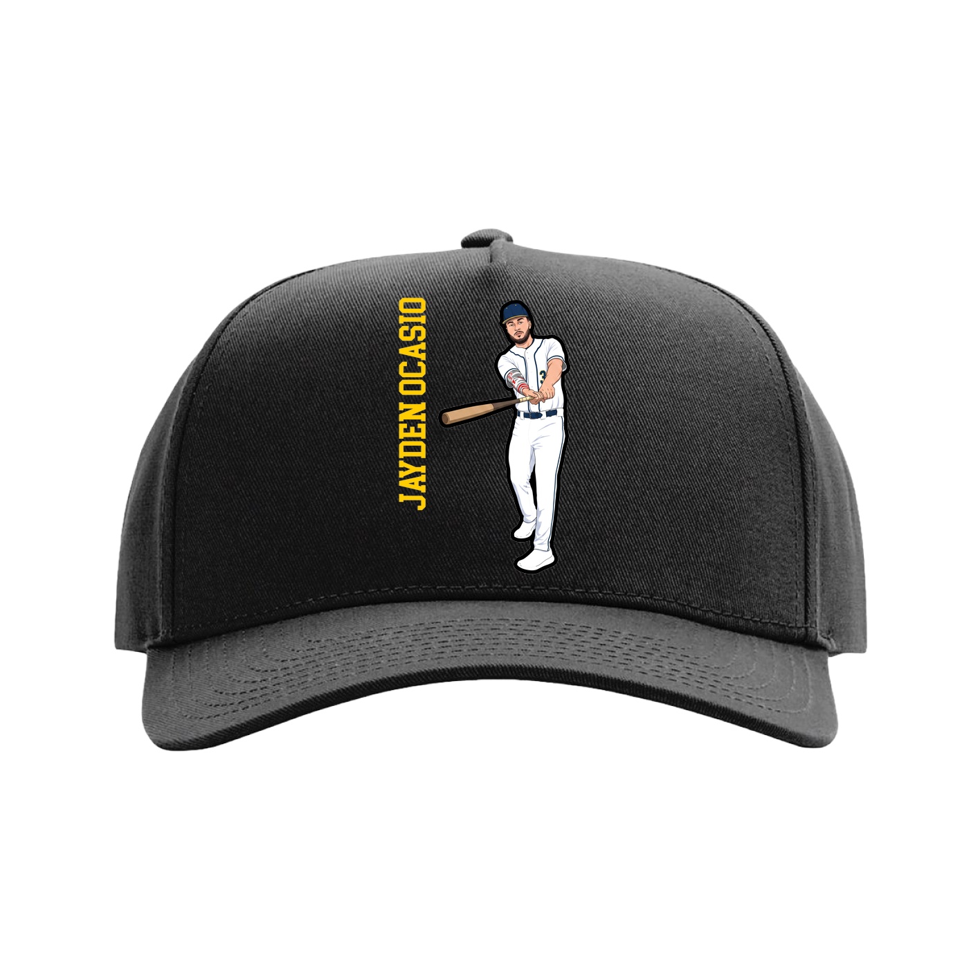 Full Fabric Five-Panel Champ Cap — Name Vertical in Black