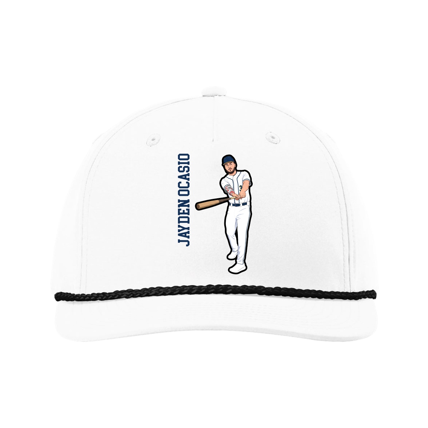 Five-Panel Classic Rope Cap — Name Vertical in White
