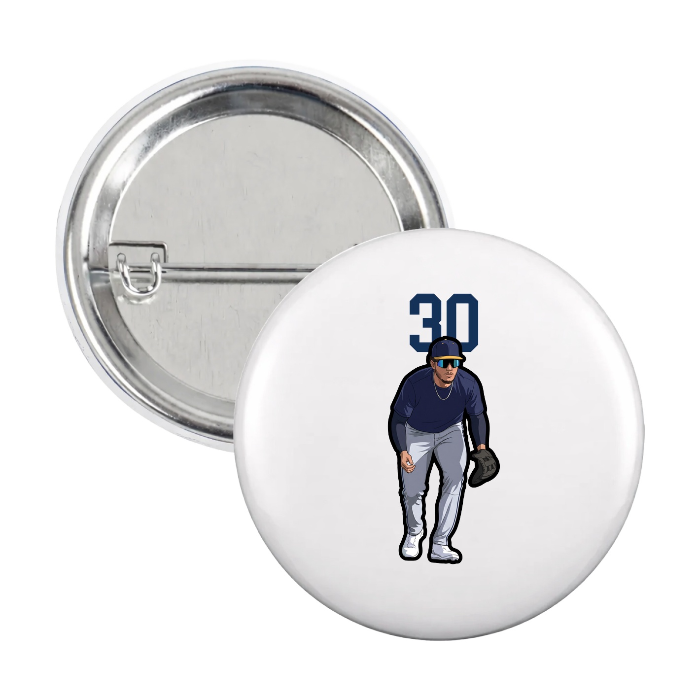 Game Day Button — Number Top in White
