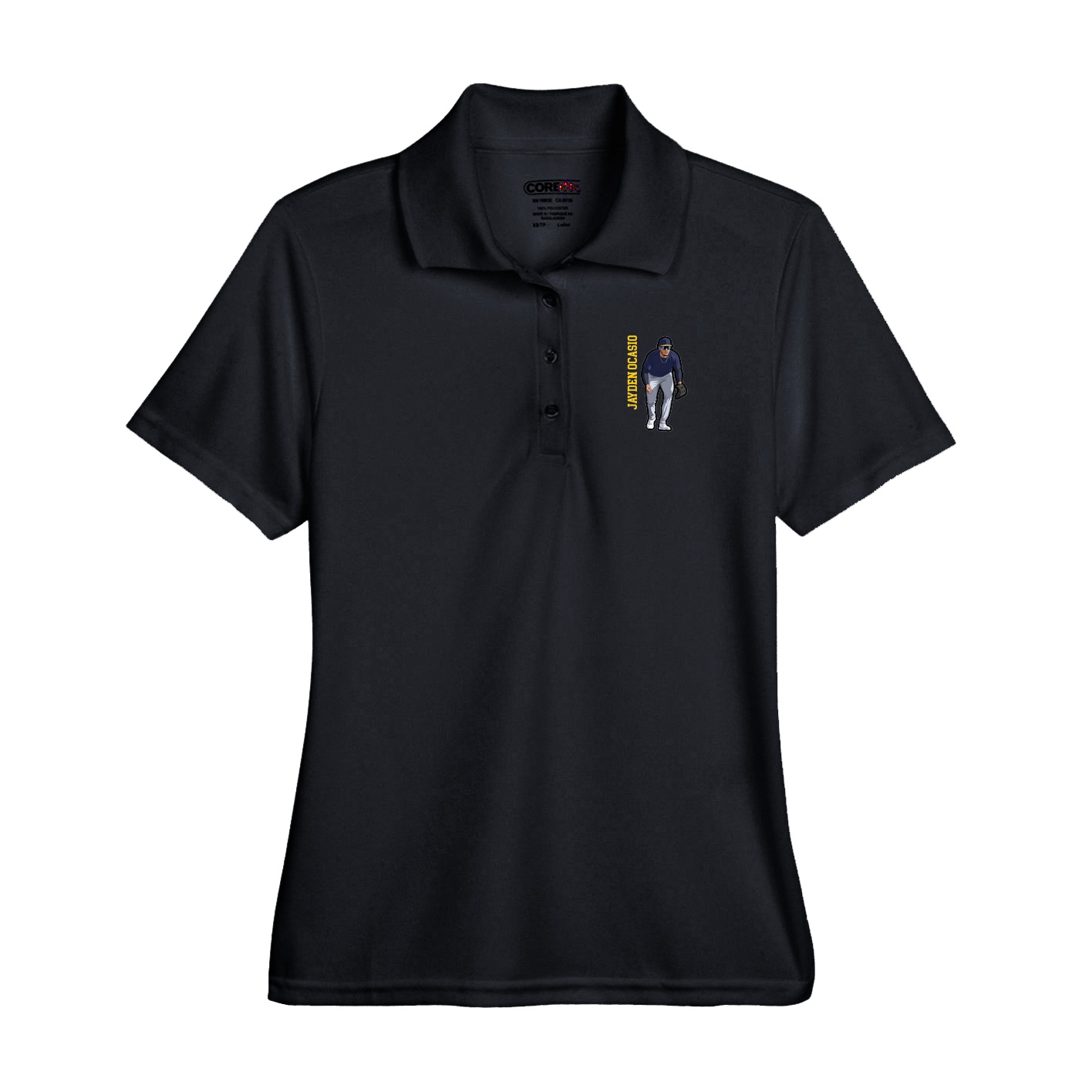 Performance Polo — Name Vertical in Black