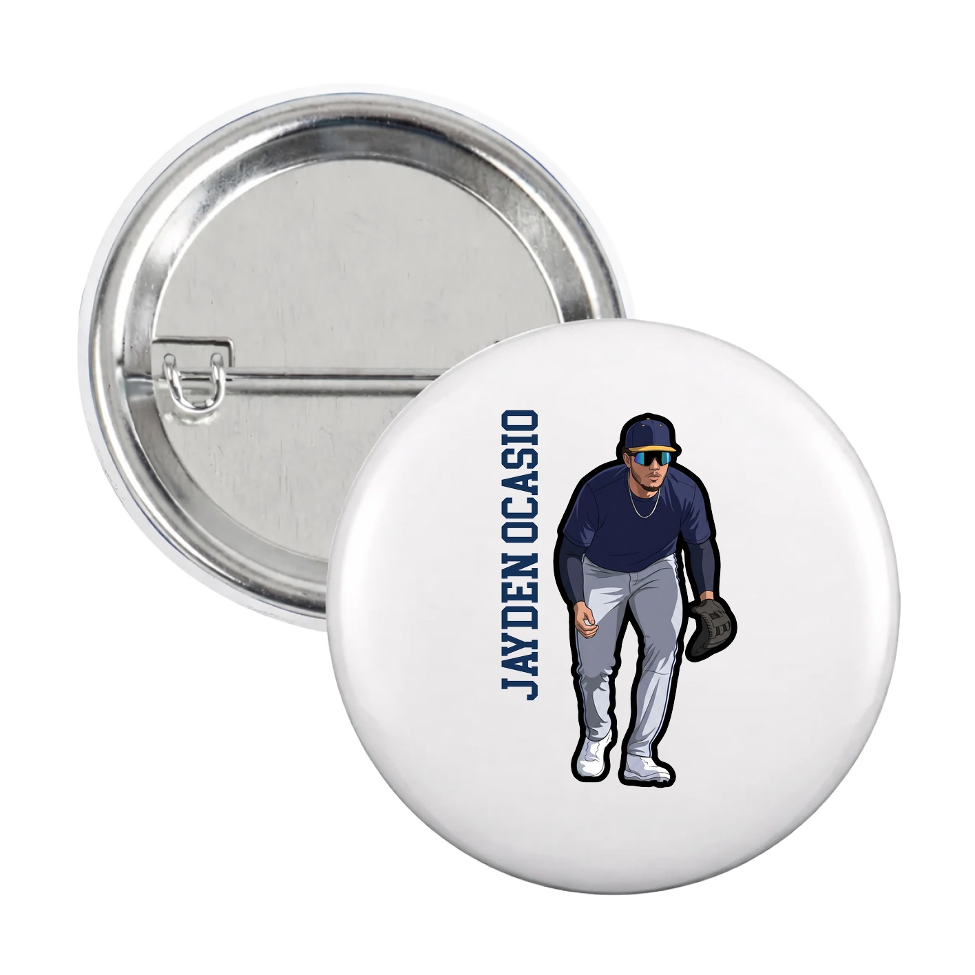 Game Day Button — Name Vertical in White