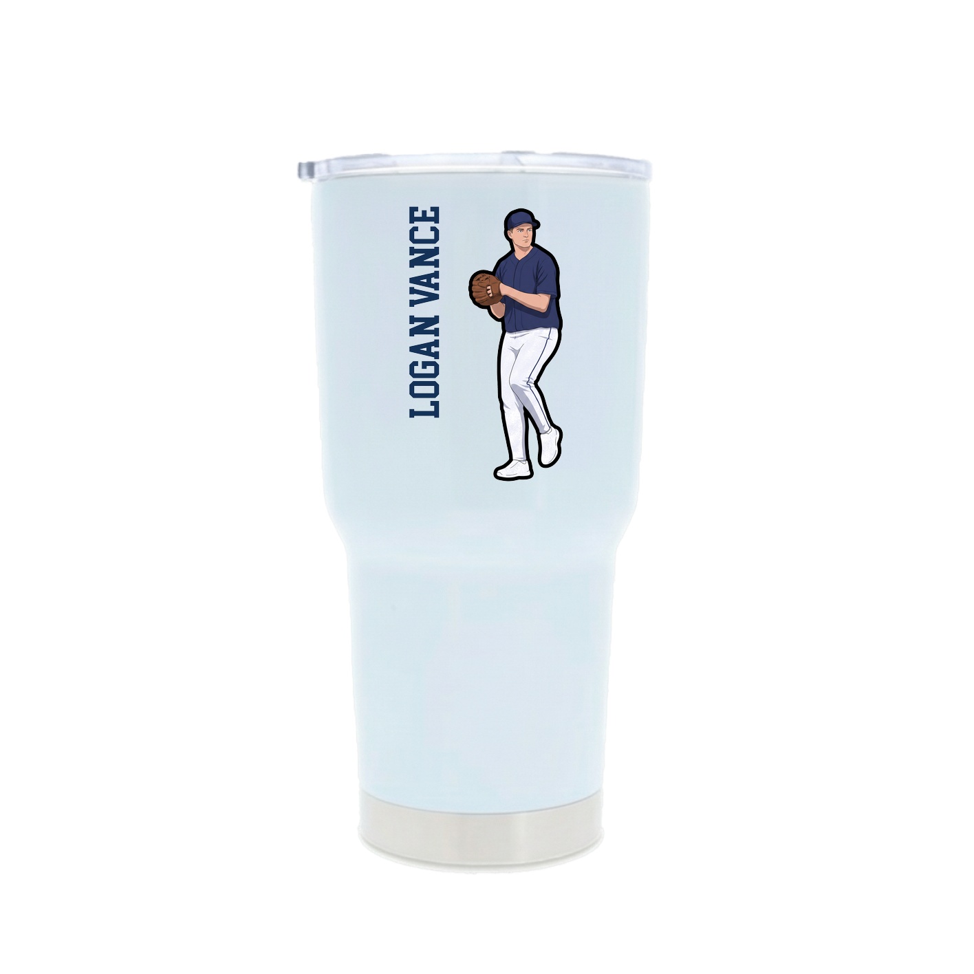 30oz Stainless Steel Tumbler — Name Vertical in White