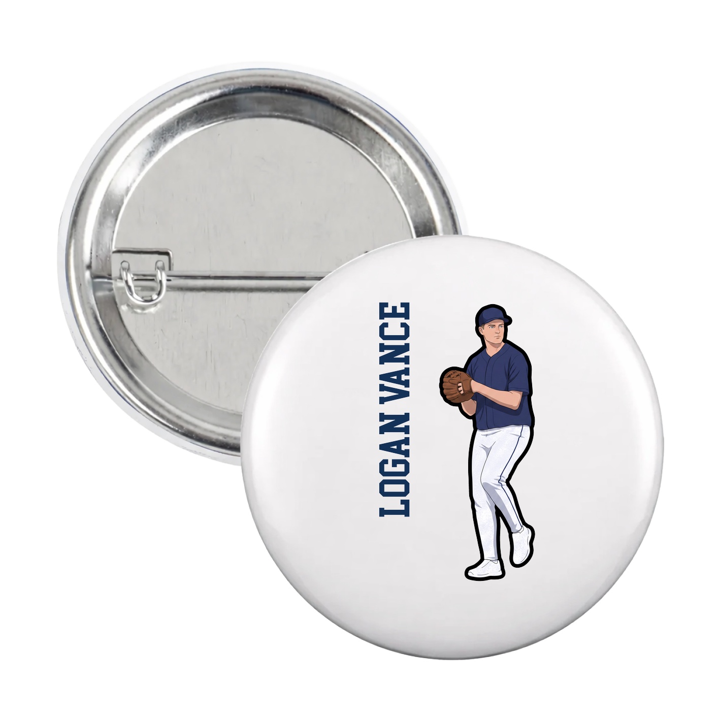 Game Day Button — Name Vertical in White