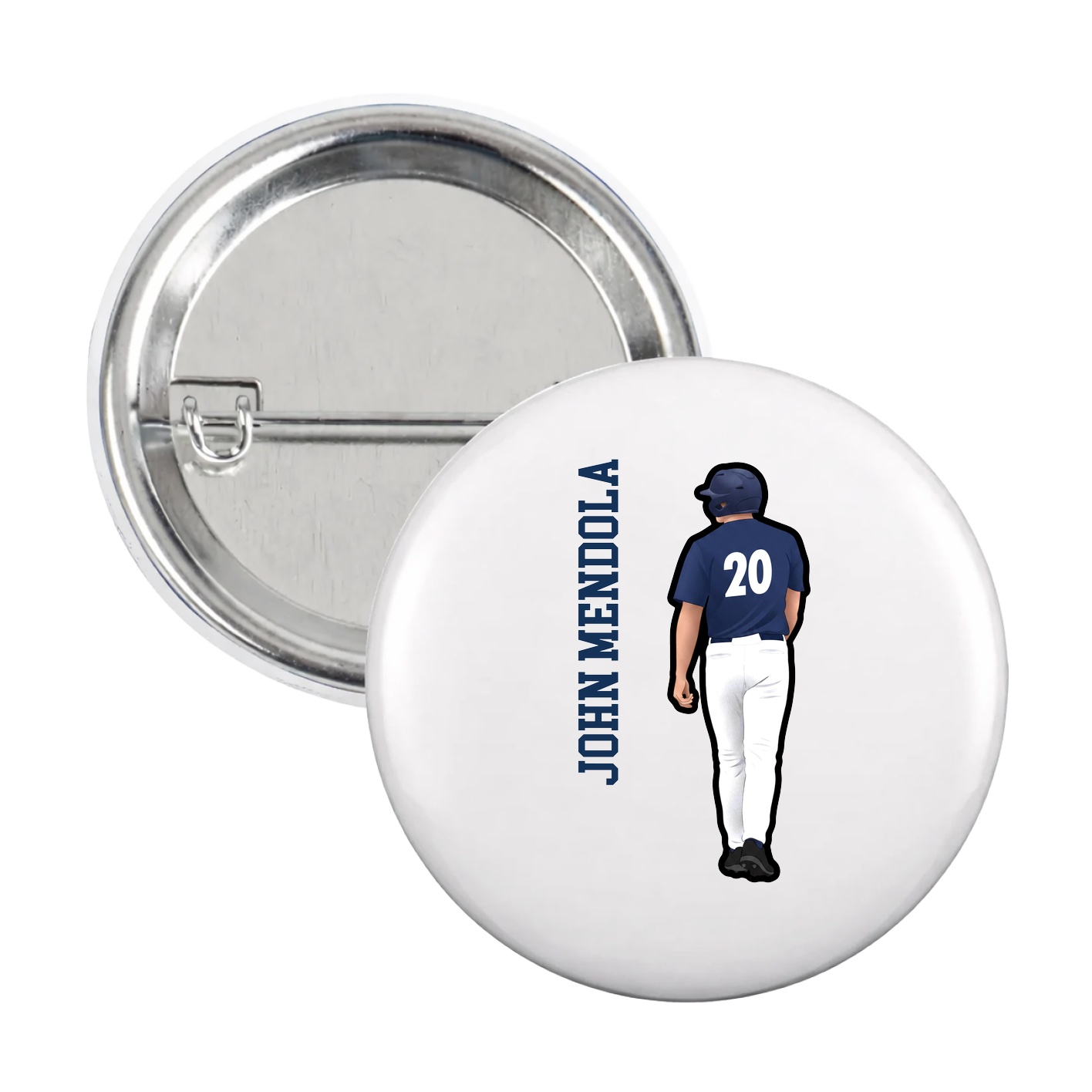 Game Day Button — Name Vertical in White