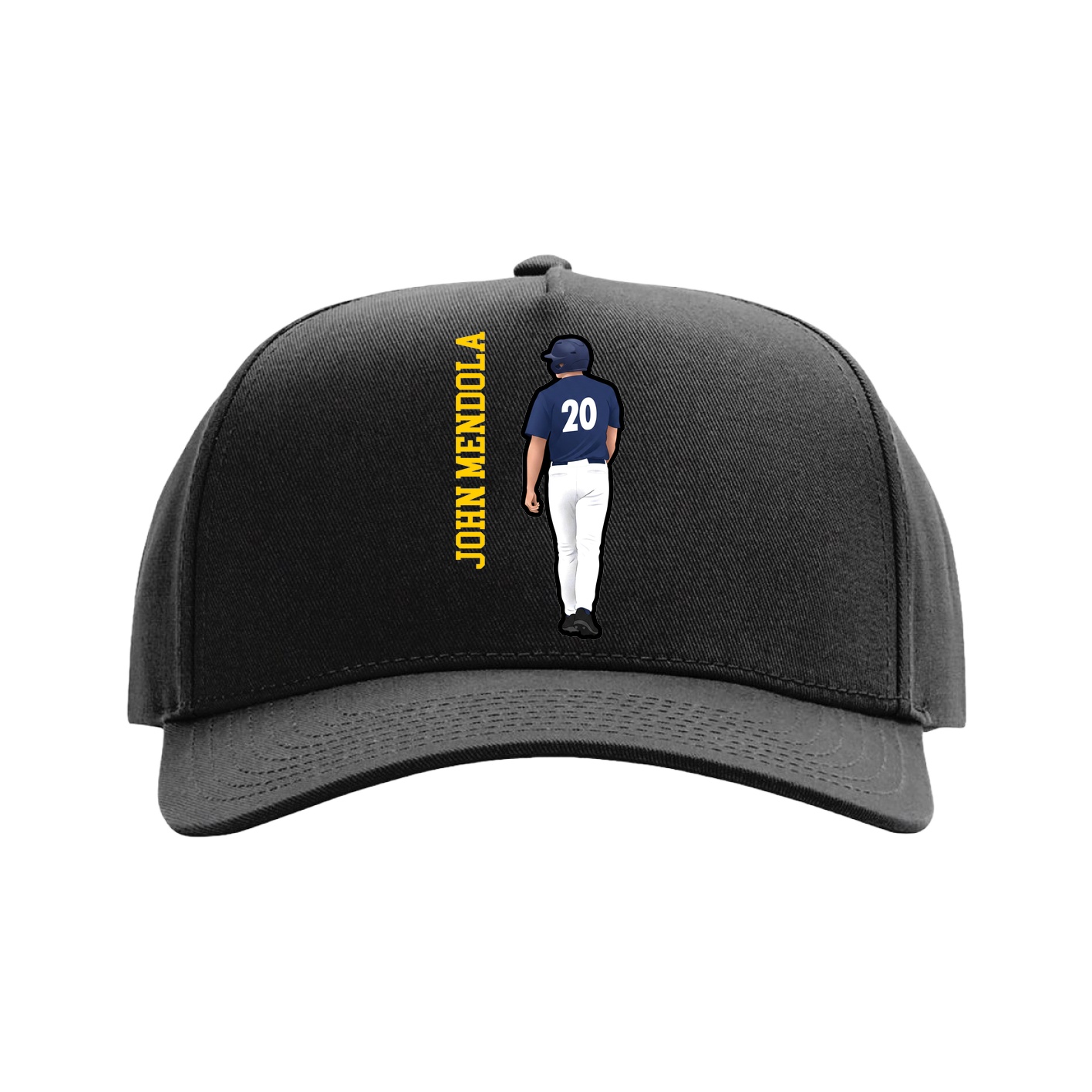 Full Fabric Five-Panel Champ Cap — Name Vertical in Black