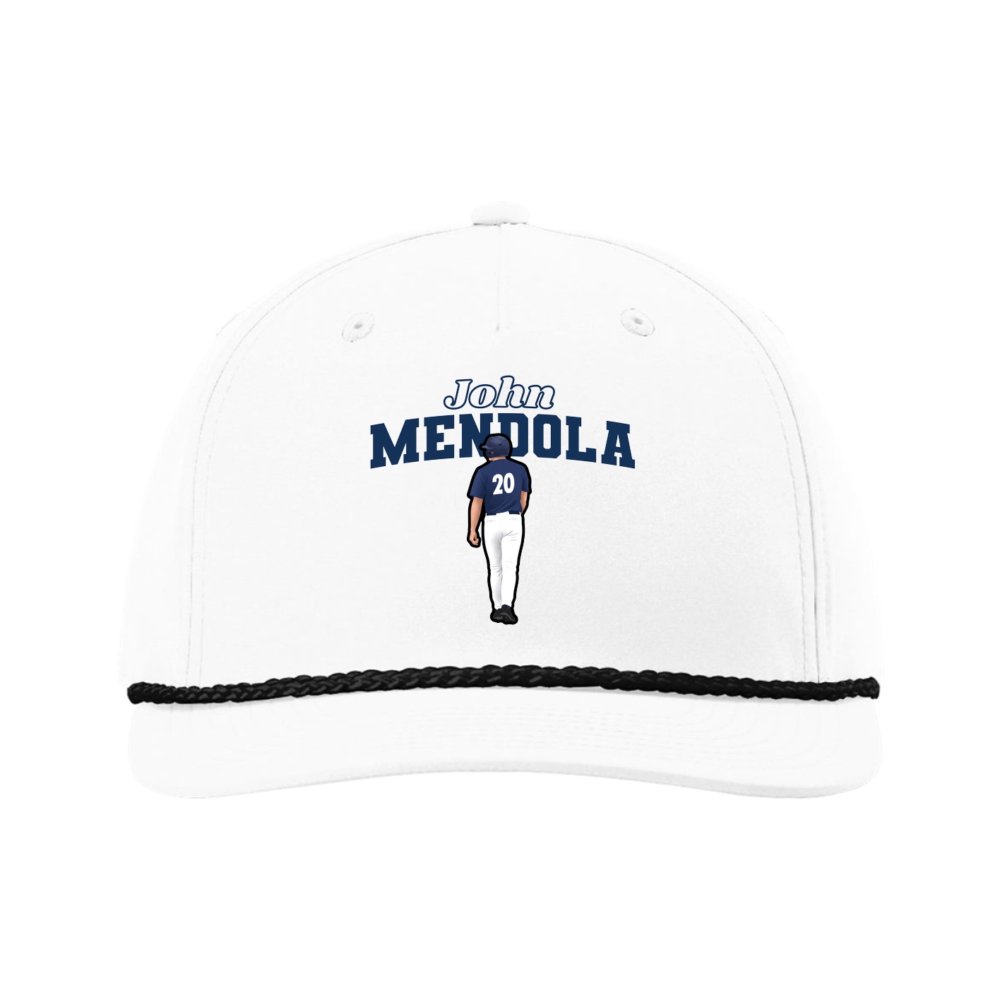 Five-Panel Classic Rope Cap — Name Arch in White