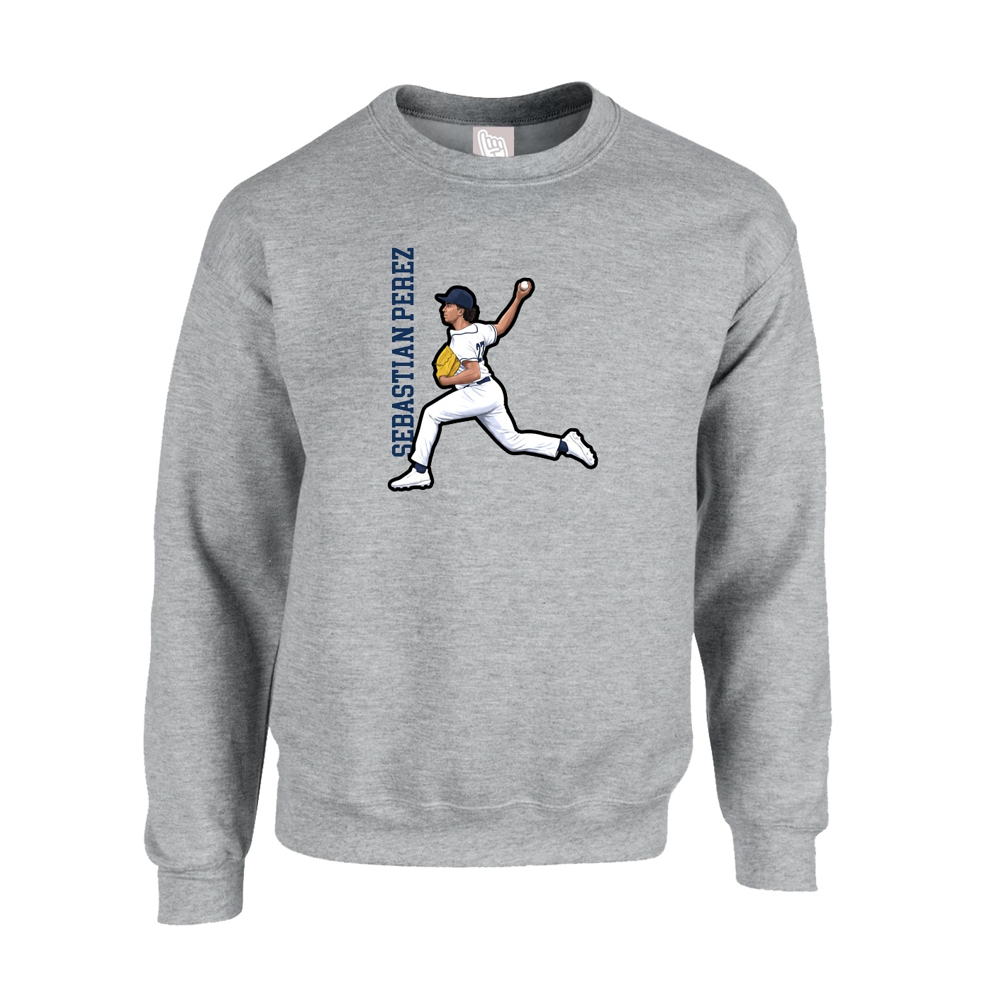 Fleece Crew — Name Vertical in Grey