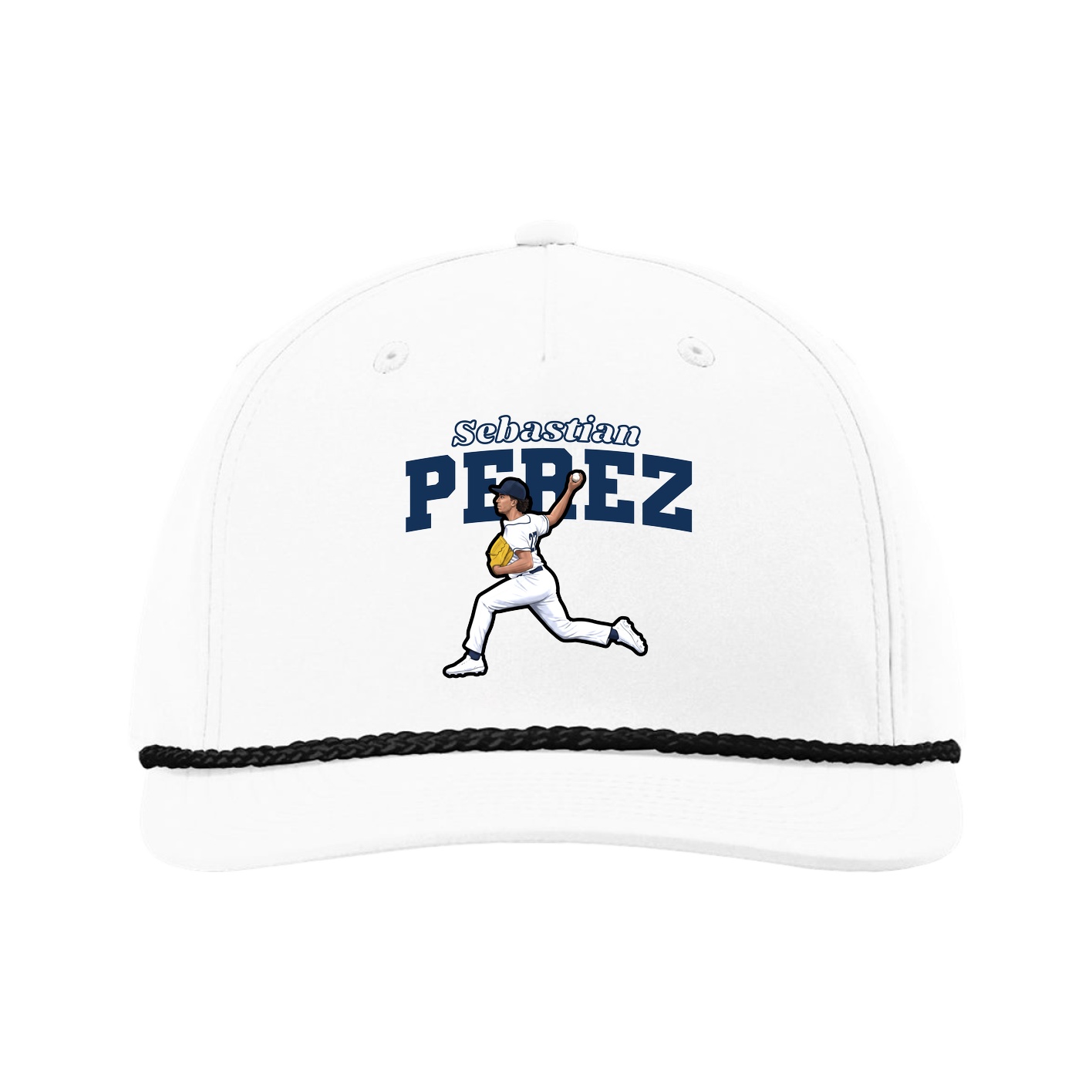 Five-Panel Classic Rope Cap — Name Arch in White
