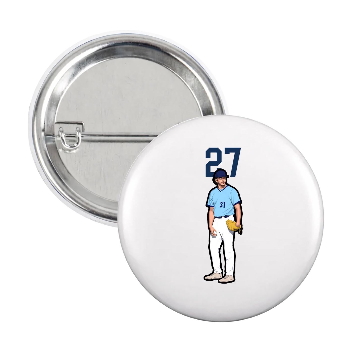 Game Day Button — Number Top in White