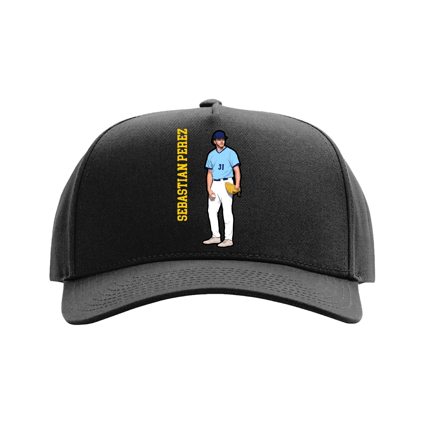 Full Fabric Five-Panel Champ Cap — Name Vertical in Black