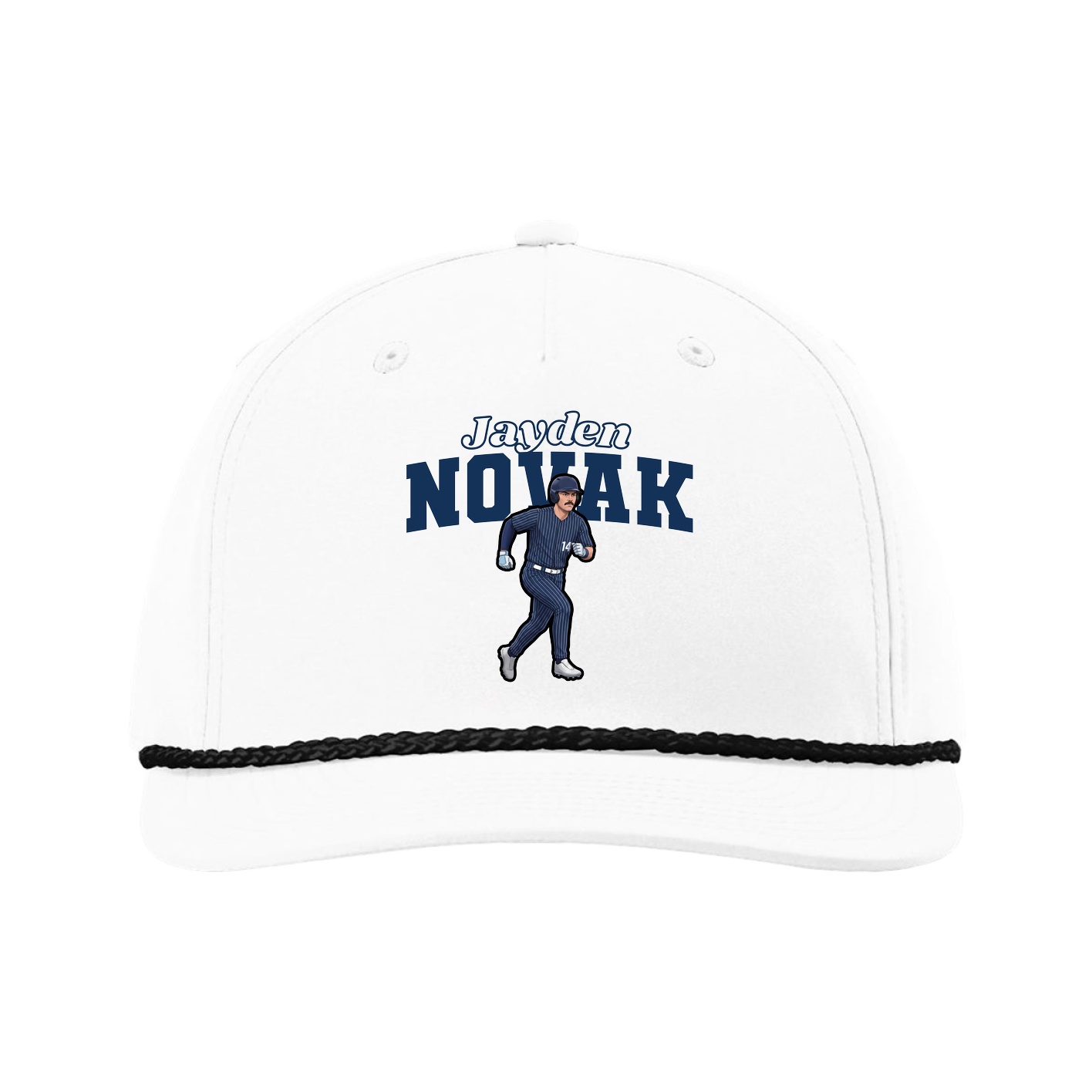 Five-Panel Classic Rope Cap — Name Arch in White
