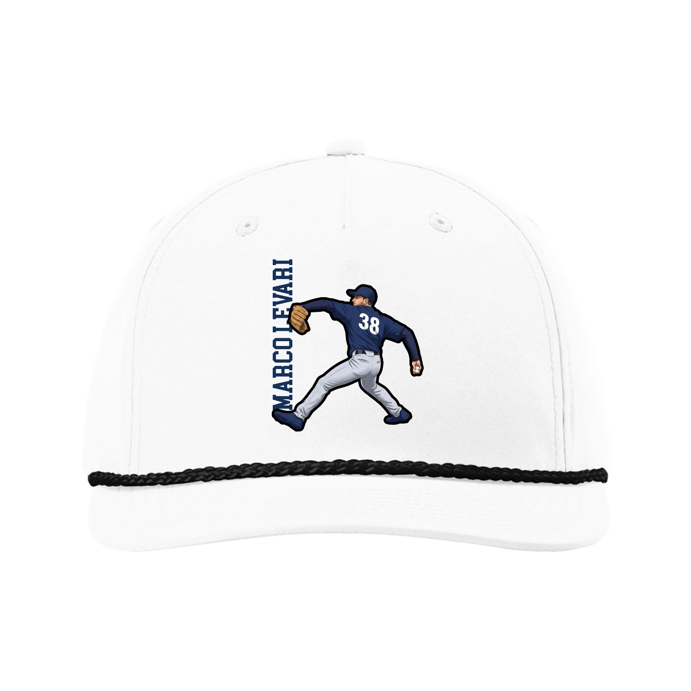 Five-Panel Classic Rope Cap — Name Vertical in White