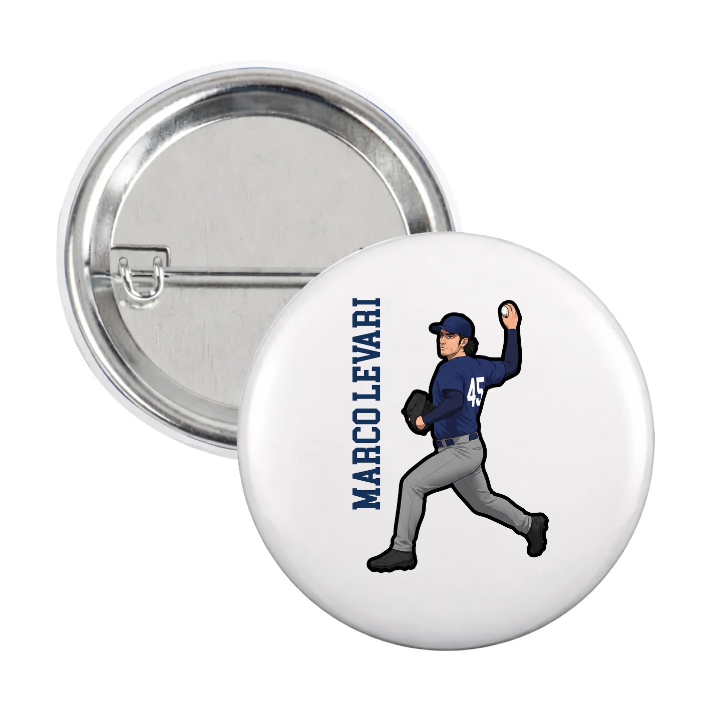 Game Day Button — Name Vertical in White