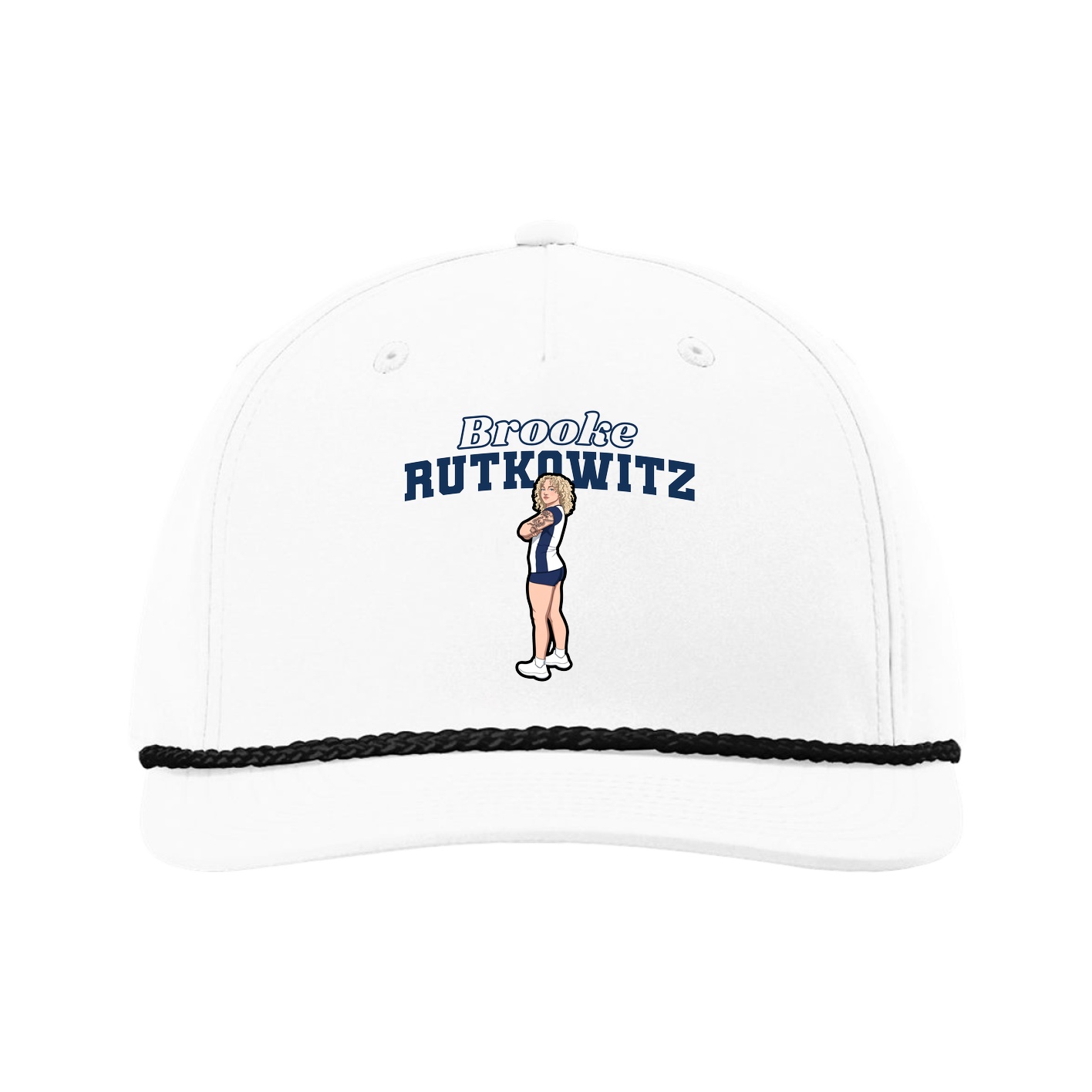 Five-Panel Classic Rope Cap — Name Arch in White
