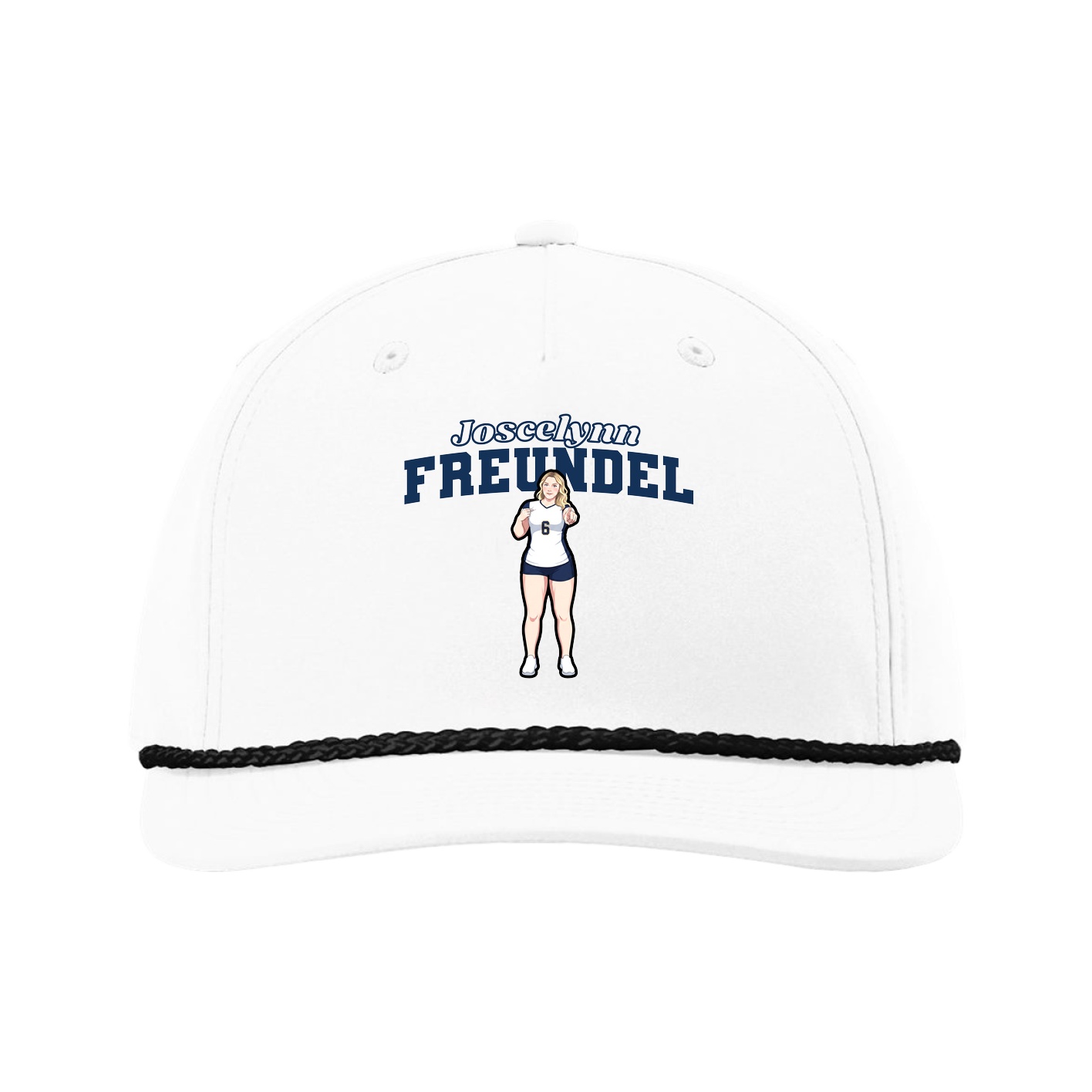 Five-Panel Classic Rope Cap — Name Arch in White