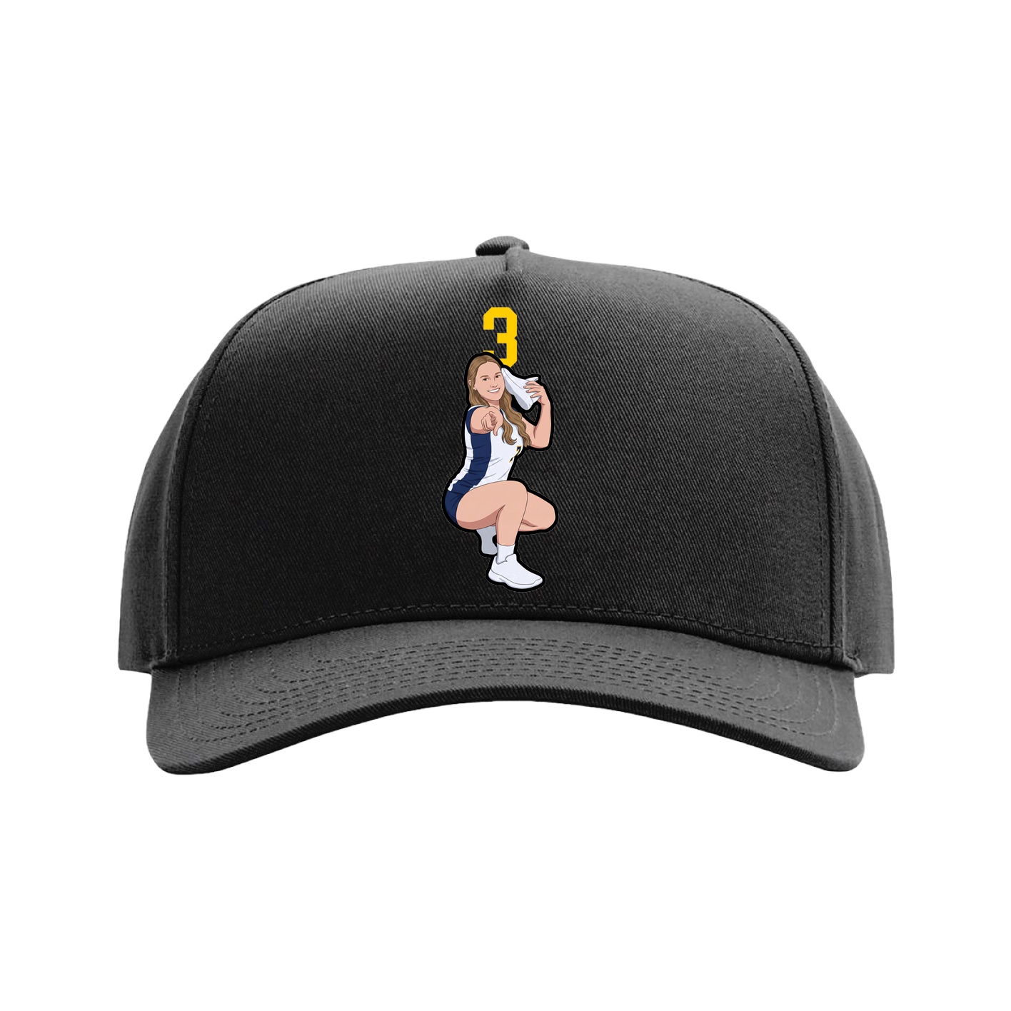 Full Fabric Five-Panel Champ Cap — Number Top in Black