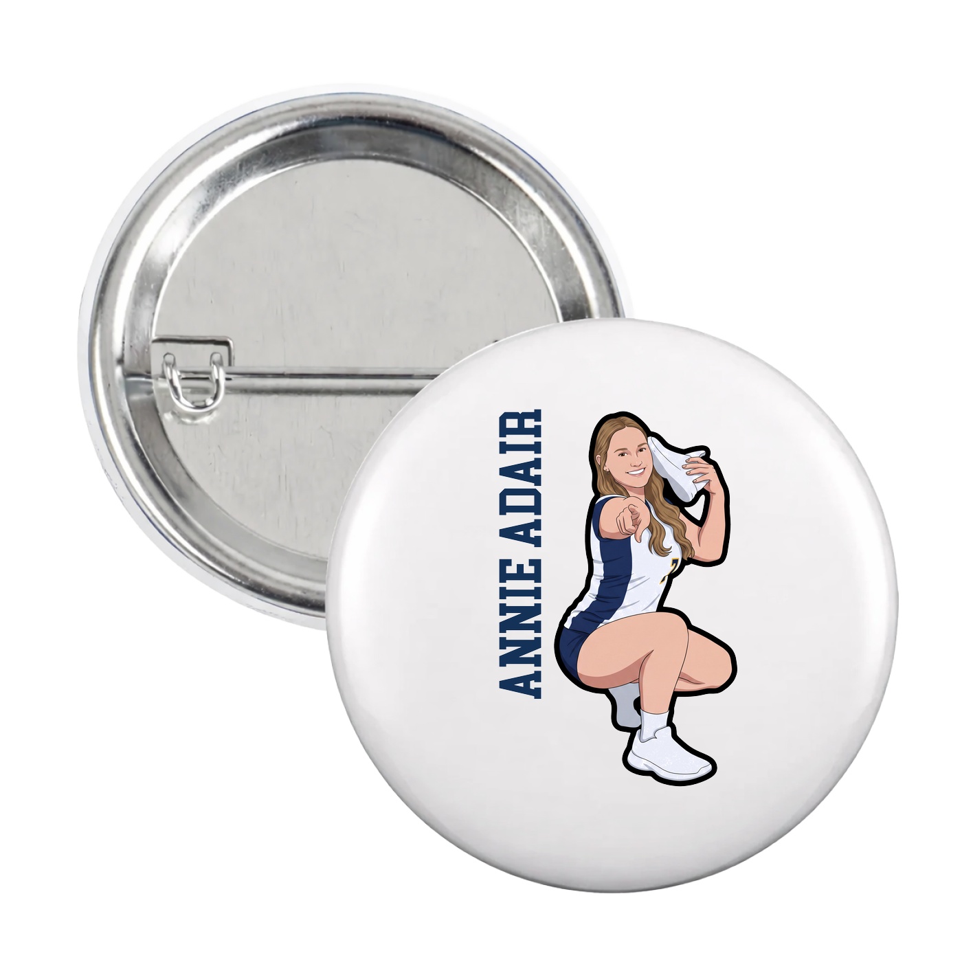 Game Day Button — Name Vertical in White