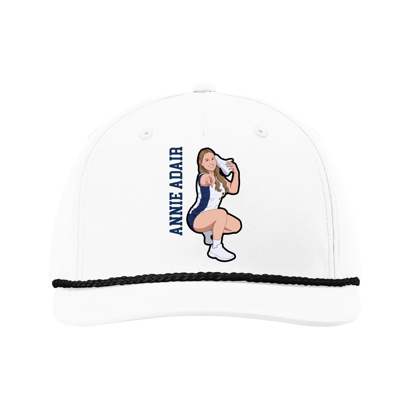 Five-Panel Classic Rope Cap — Name Vertical in White