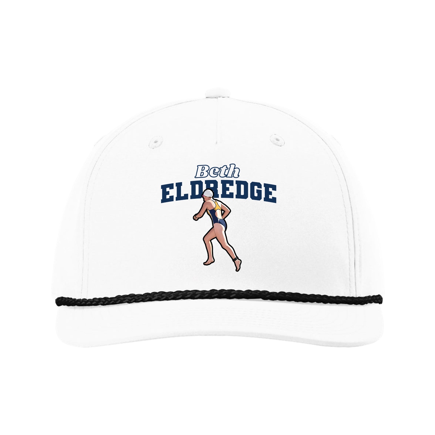 Five-Panel Classic Rope Cap — Name Arch in White
