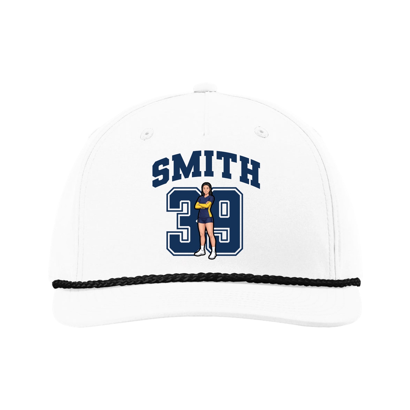 Five-Panel Classic Rope Cap — Number in White