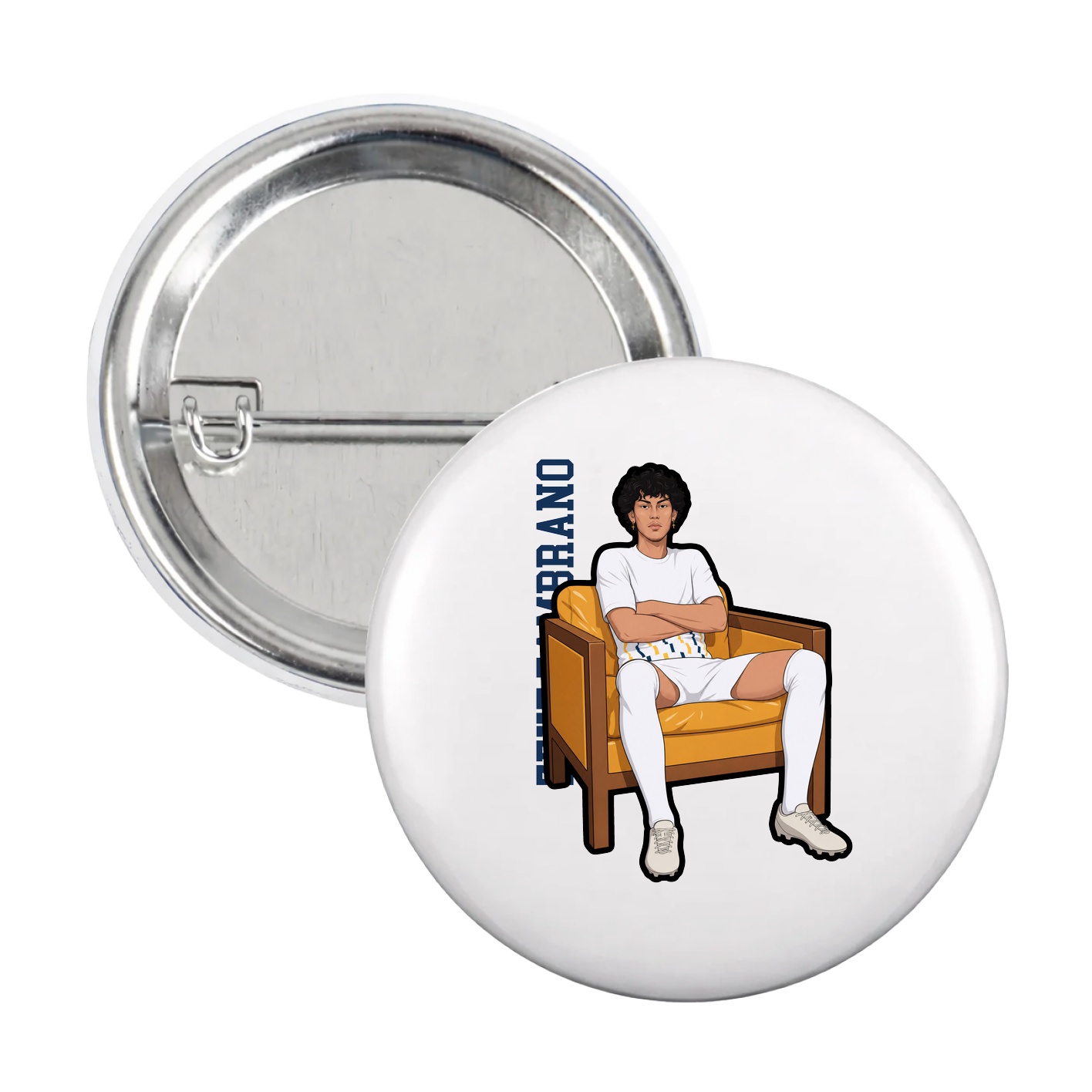 Game Day Button — Name Vertical in White